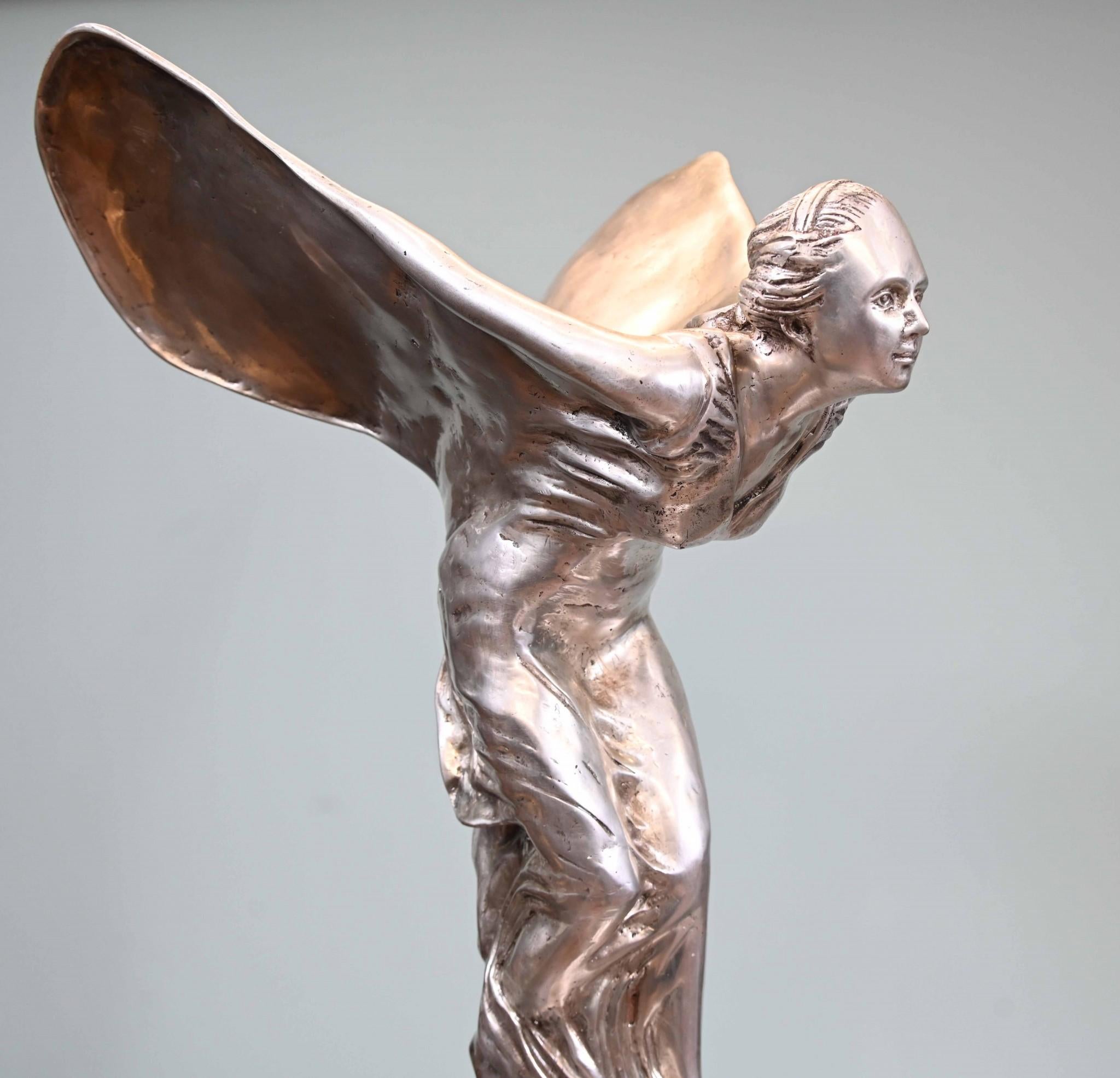 Bronze Flying Lady Statue Art Nouveau Spirit of Ecstacy For Sale 5