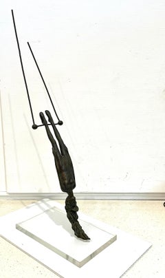 Bronze Flying Trapeze Sculpture by Listed Mexican Artist Victor Salmones