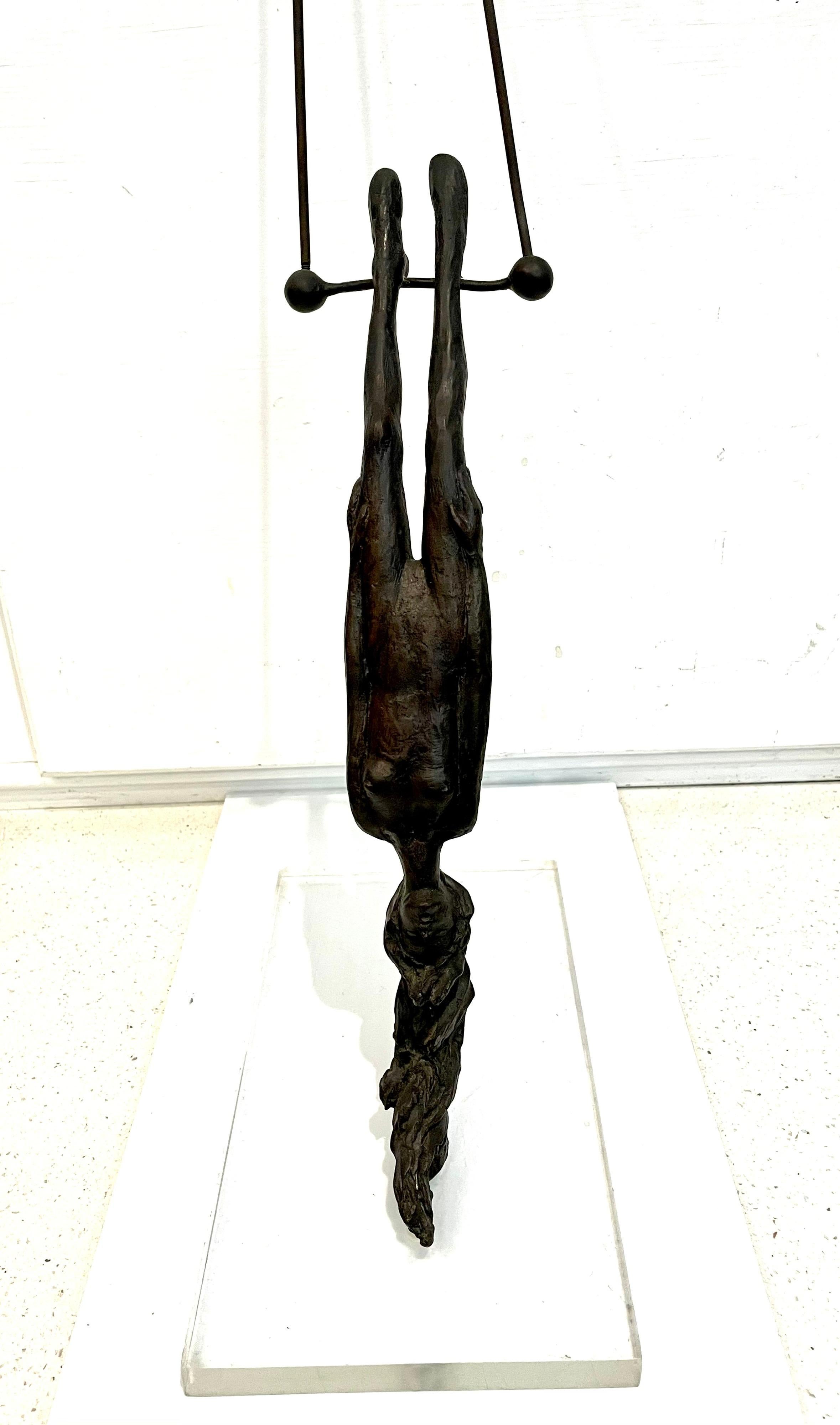 American Classical Bronze Flying Trapeze Sculpture by Listed Mexican Artist Victor Salmones