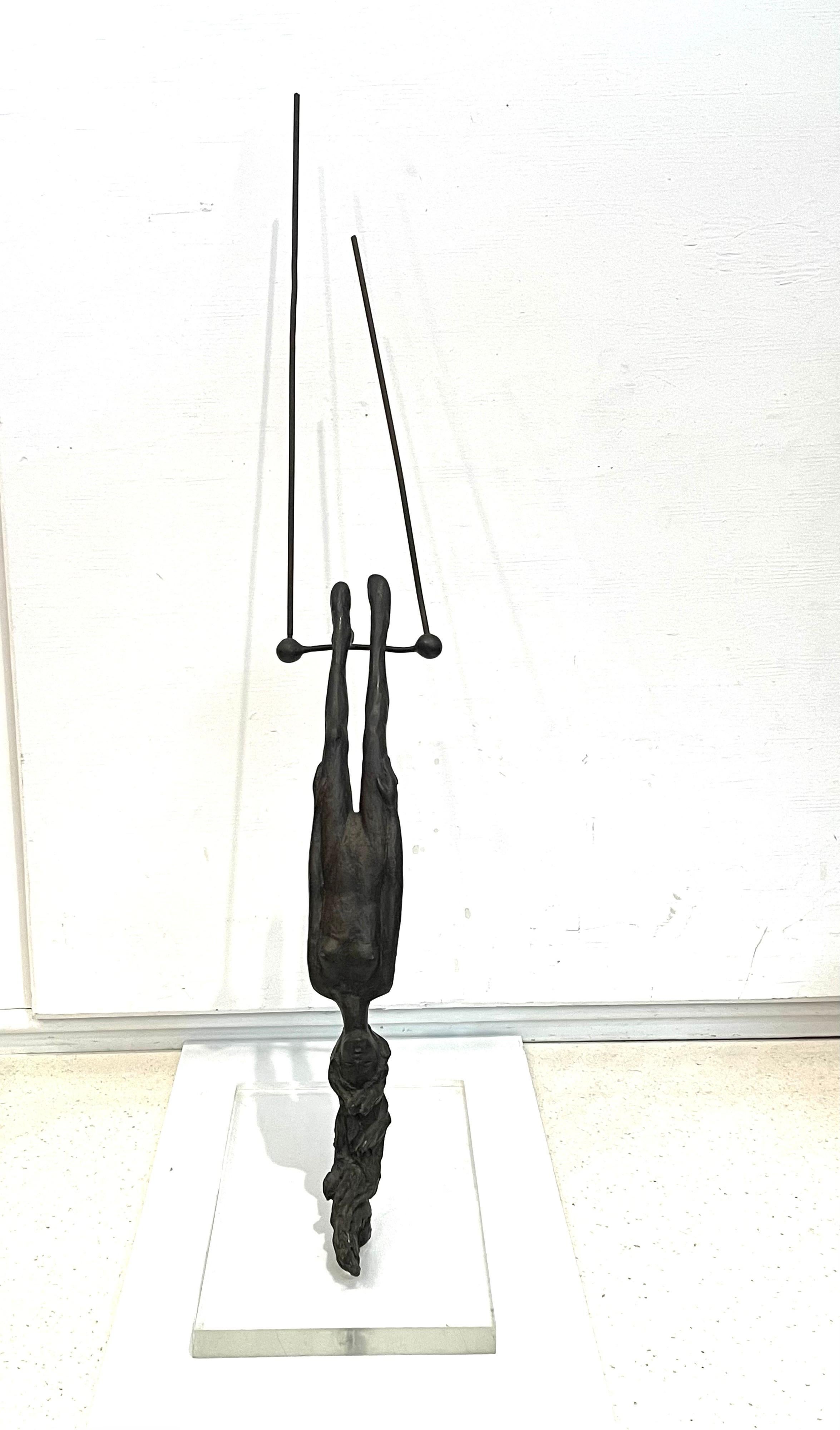 Bronze Flying Trapeze Sculpture by Listed Mexican Artist Victor Salmones In Excellent Condition In San Diego, CA