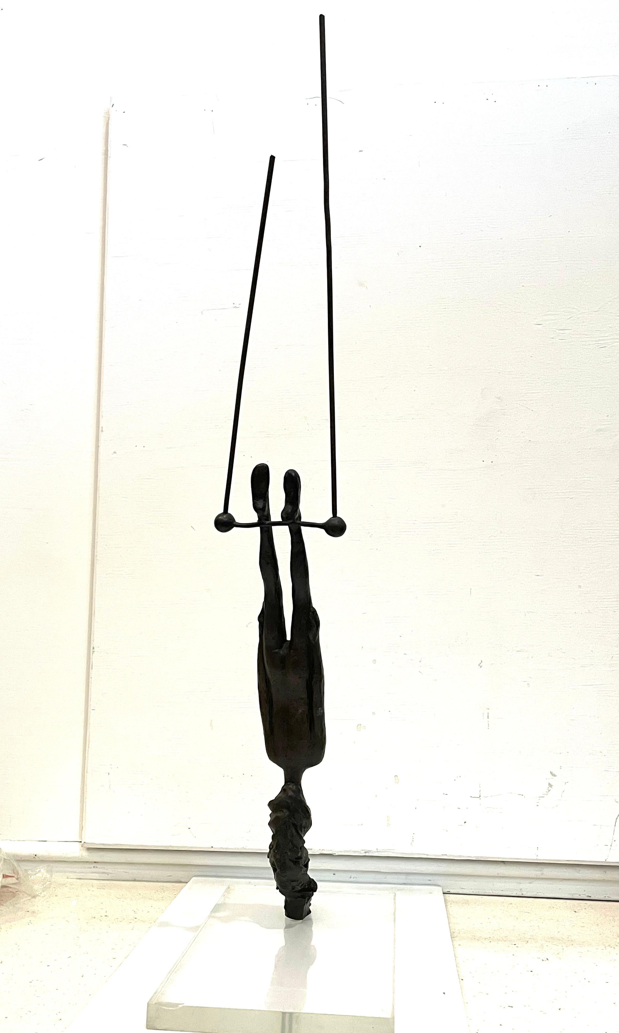 20th Century Bronze Flying Trapeze Sculpture by Listed Mexican Artist Victor Salmones