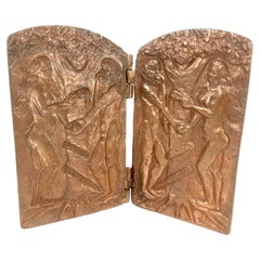 Bronze Foldable Plaque of Adam and Eve in Eden by Lajos Cseri, 1970s