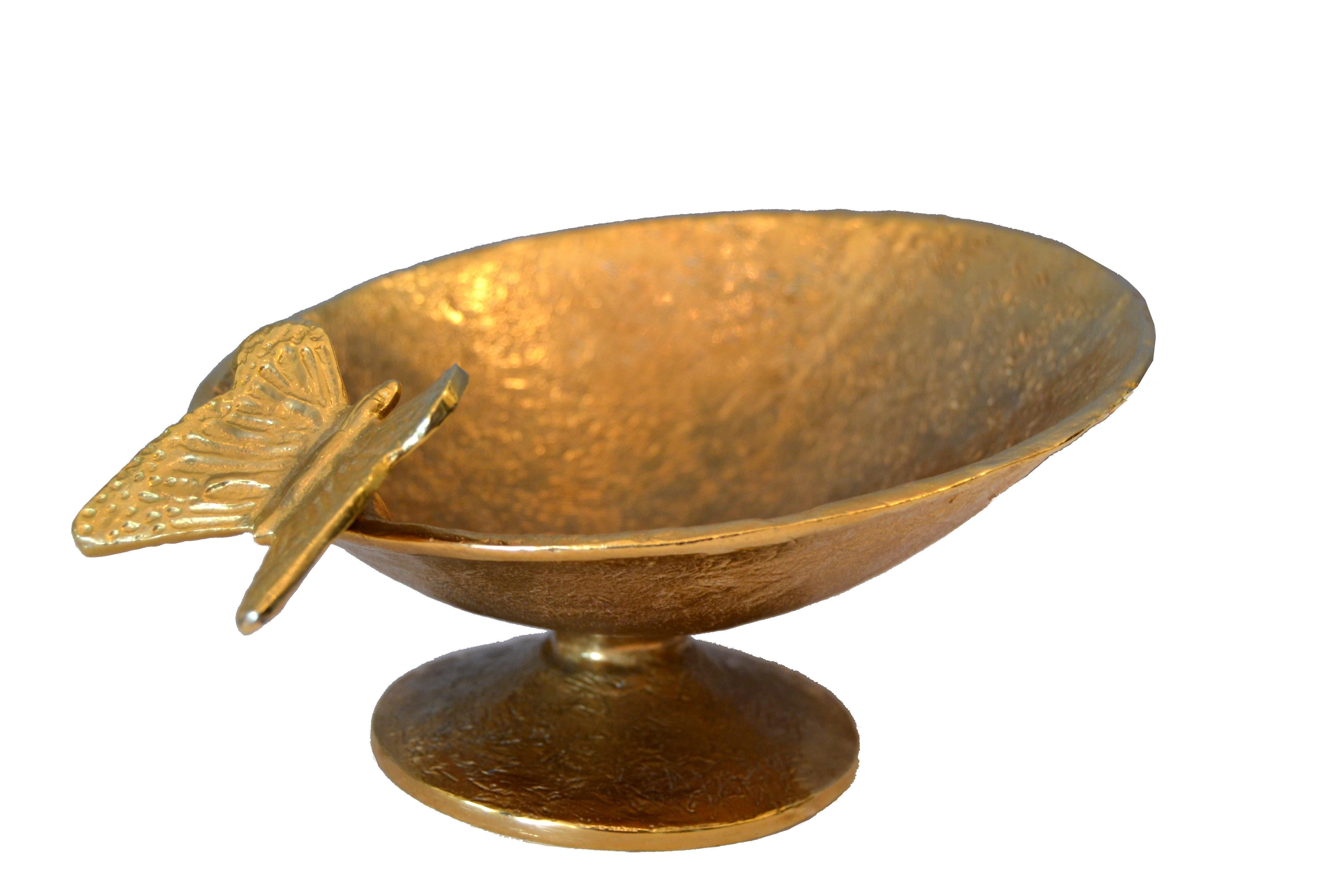 American Bronze Footed Bowl with Butterfly