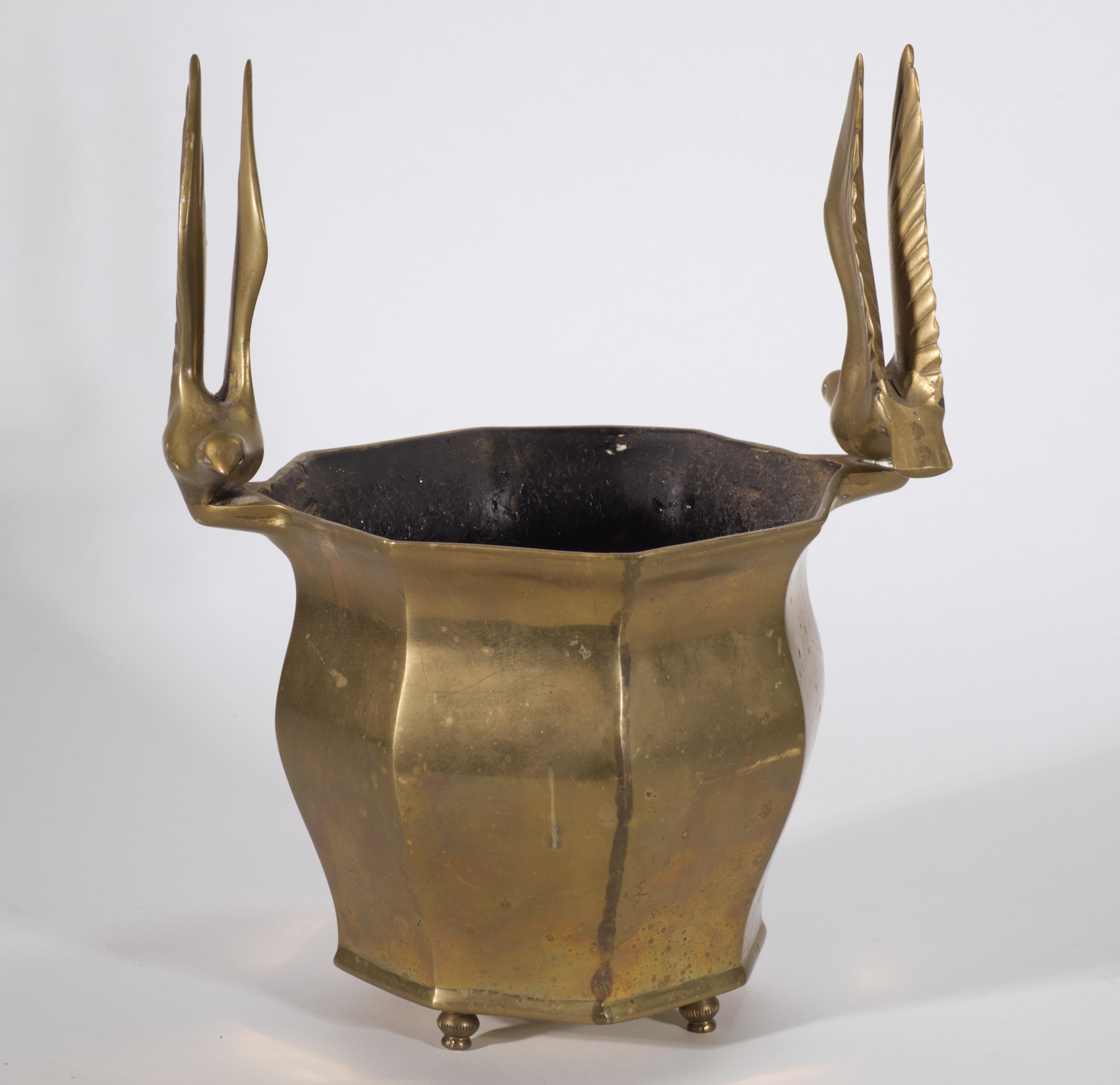 Art Deco Bronze Footed Urn Cachepot Planter Birds in Flight, in Style of Curtis Jere For Sale