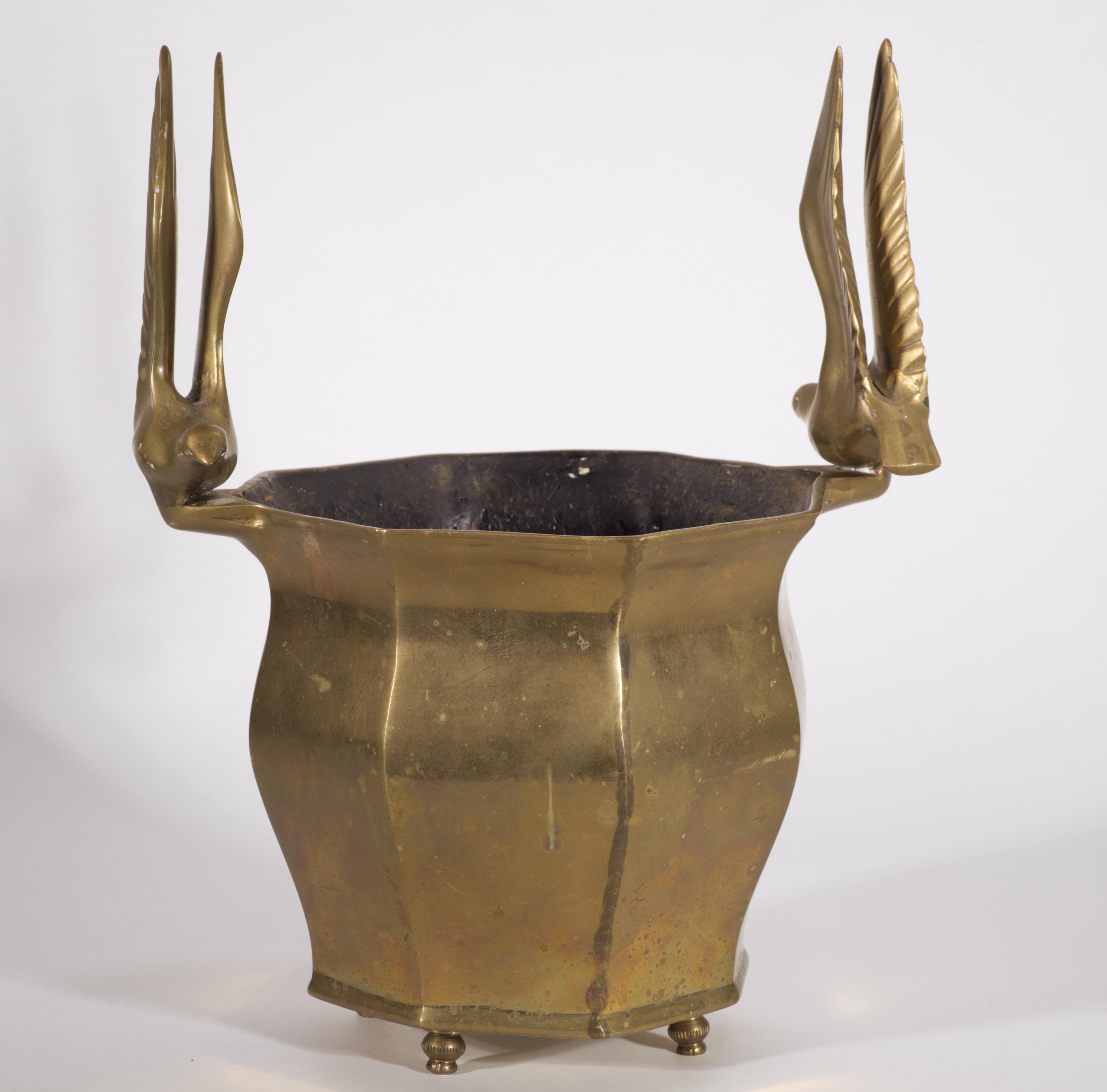 Bronze Footed Urn Cachepot Planter Birds in Flight, in Style of Curtis Jere In Good Condition For Sale In Clifton Springs, NY