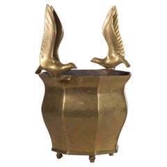 Vintage Bronze Footed Urn Cachepot Planter Birds in Flight, in Style of Curtis Jere