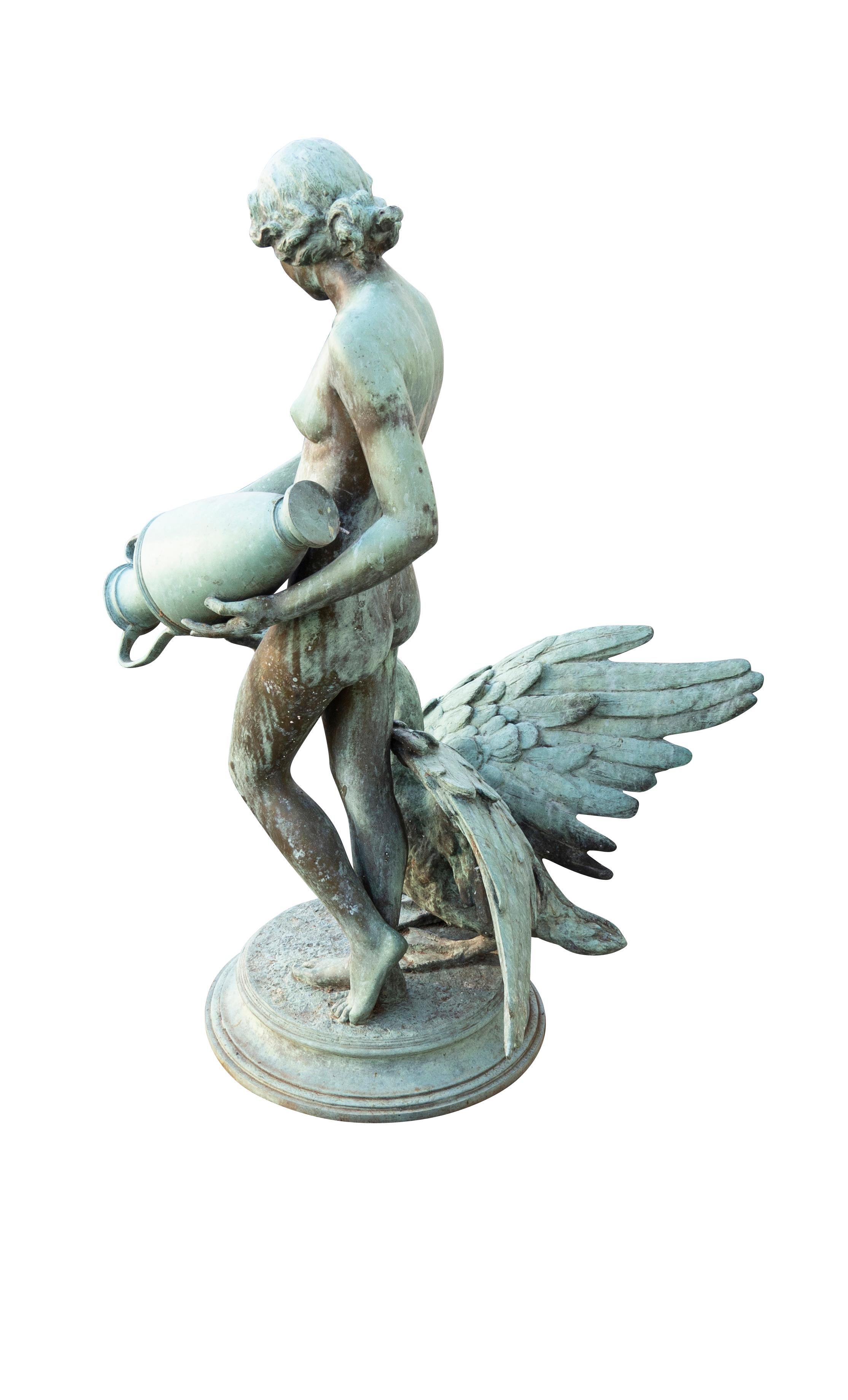 Early 20th Century Bronze Fountain of a Maiden and a Swan by C.S Paolo