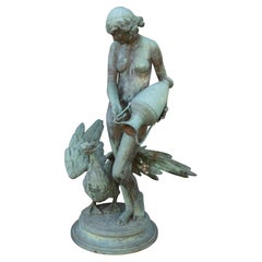 Bronze Fountain of a Maiden and a Swan by C.S Paolo