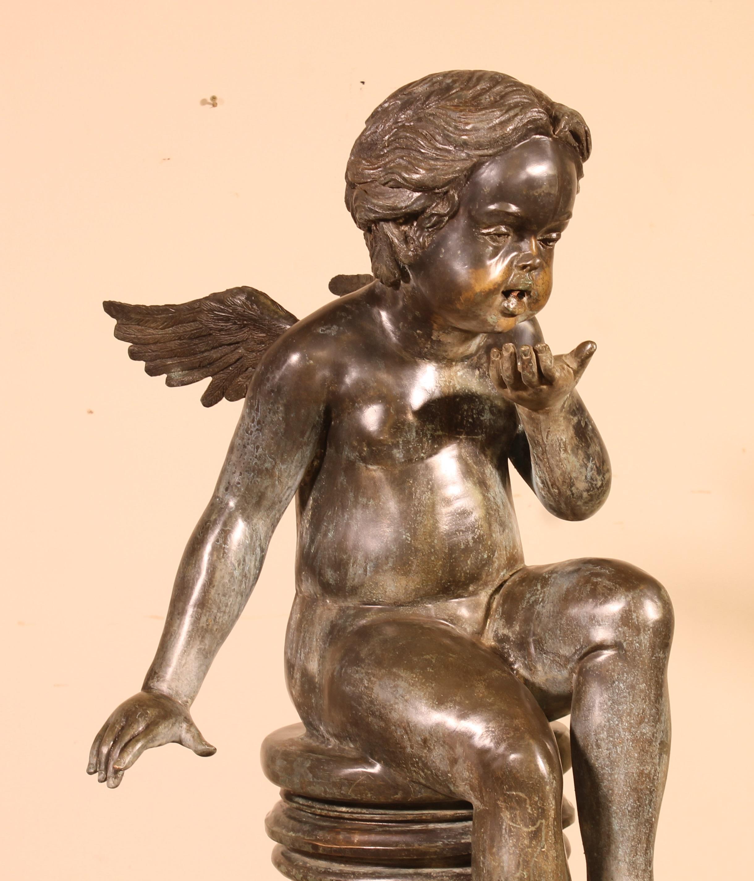 Bronze Fountain Representing an Angel Sitting on a Column In Good Condition In Brussels, Brussels