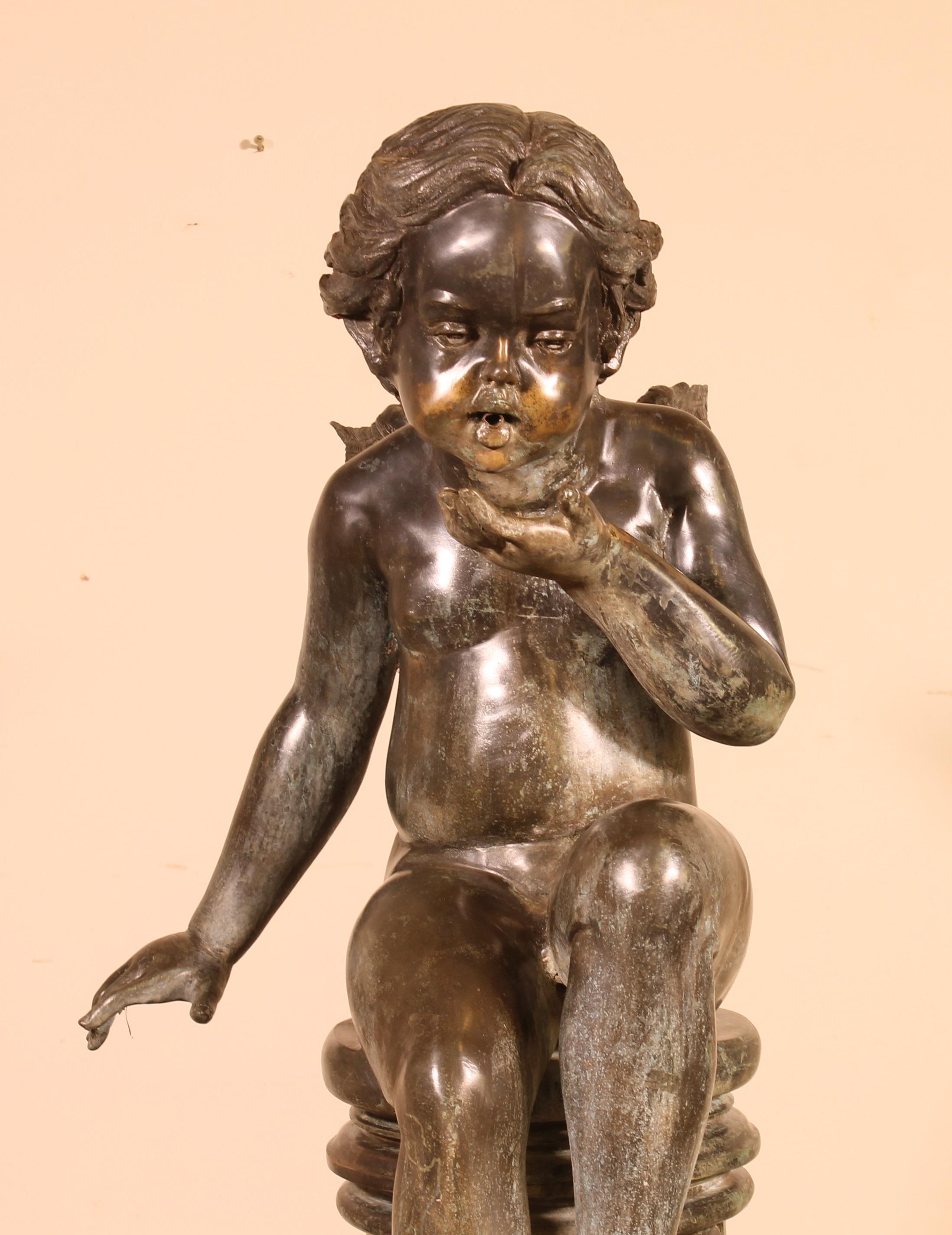 20th Century Bronze Fountain Representing an Angel Sitting on a Column