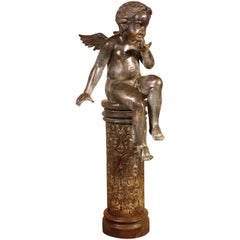 Bronze Fountain Representing an Angel Sitting on a Column