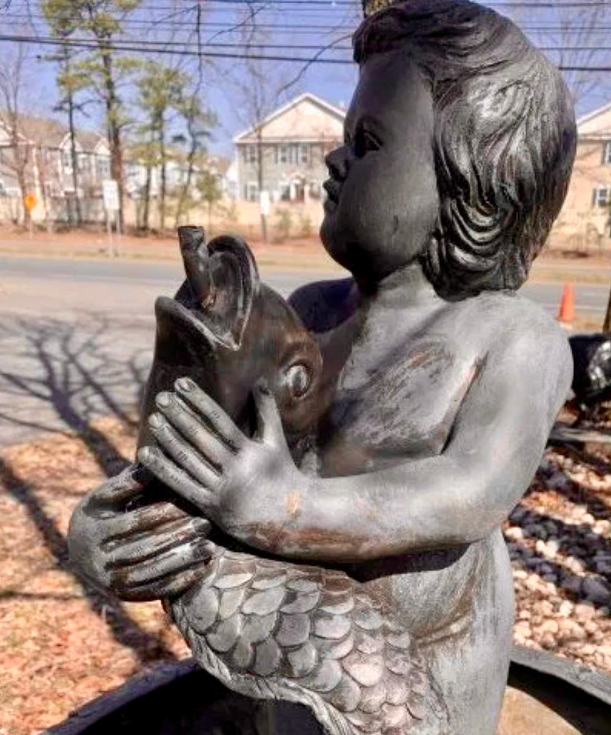 Bronze Fountain w/ Boy In Fair Condition For Sale In Brooklyn, NY