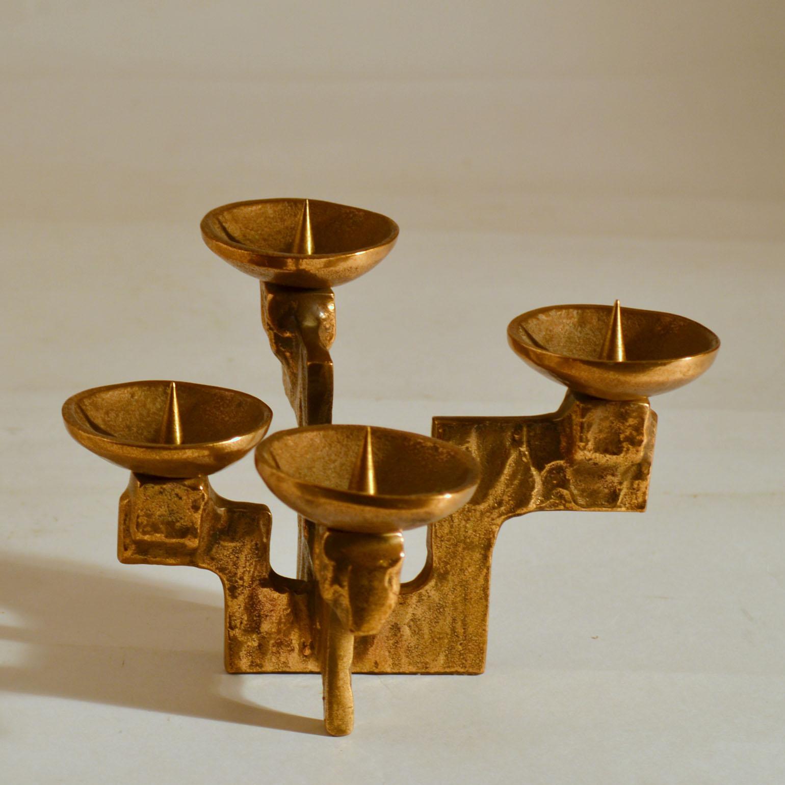 Brutalist Bronze Four-Arm Bronze 1960s Candelabra In Excellent Condition For Sale In London, GB
