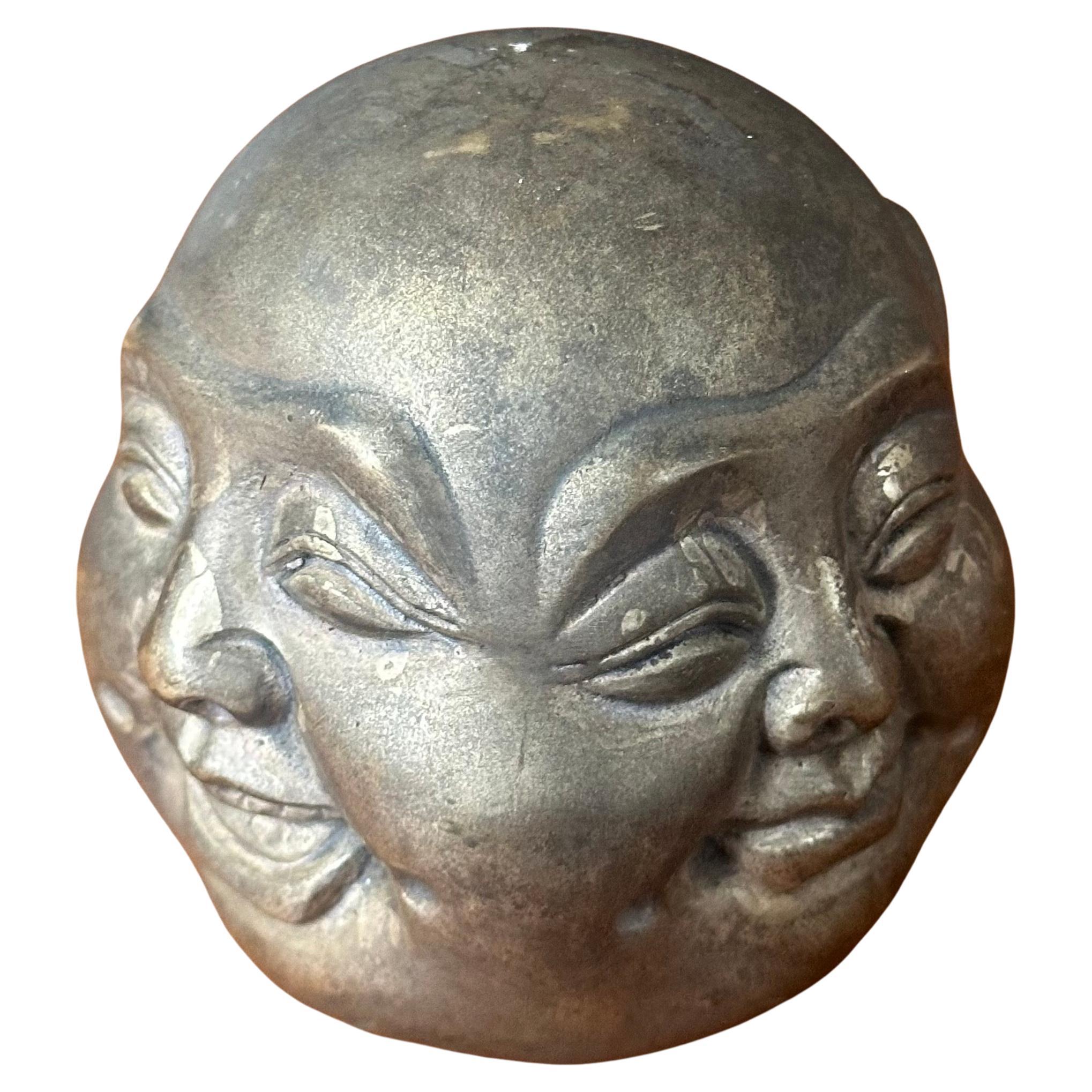 Bronze Four Faced Buddha Head Sculpture or Paperweight For Sale 5
