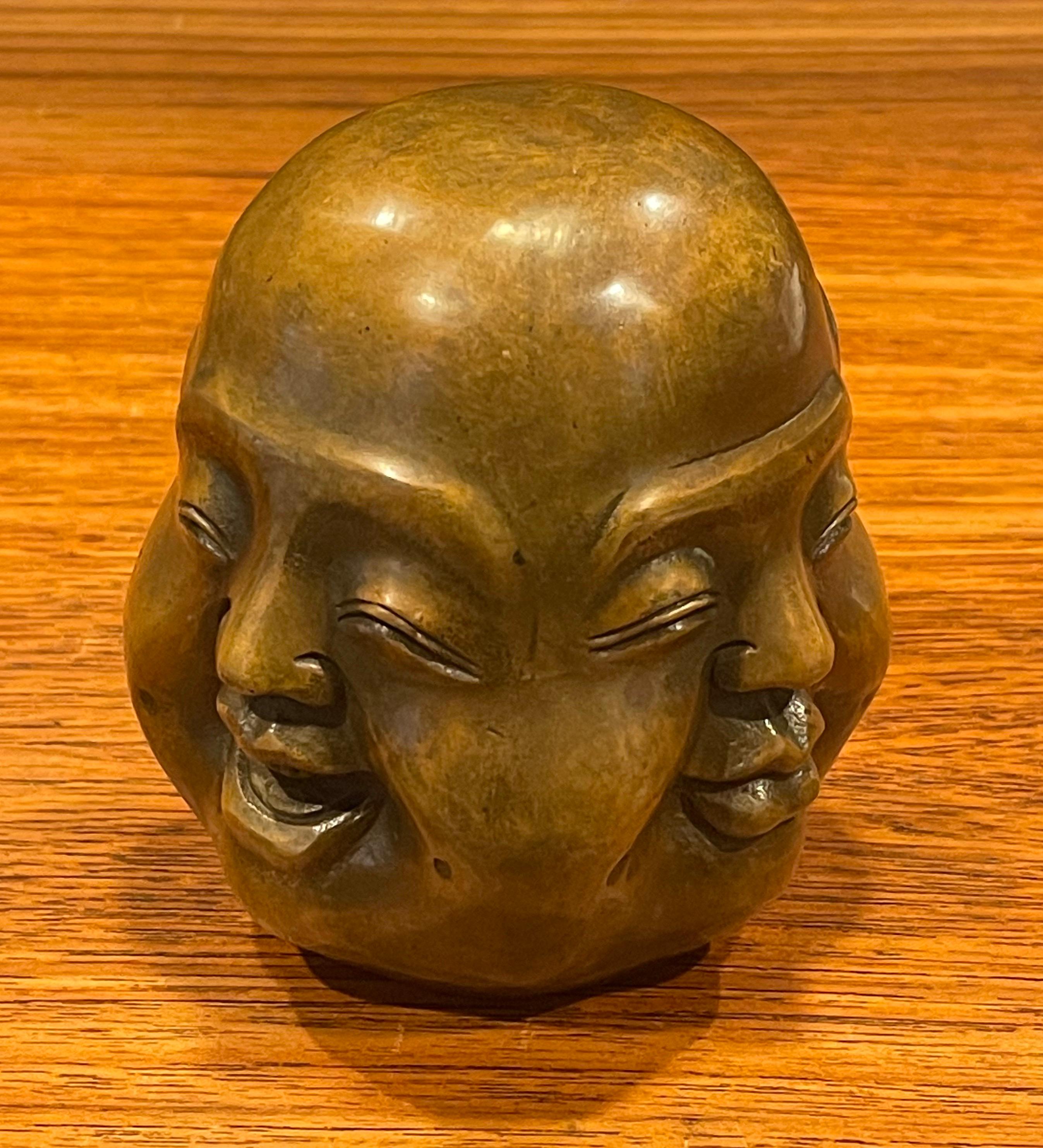 Mid-Century Modern Bronze Four Faced Buddha Head Sculpture or Paperweight