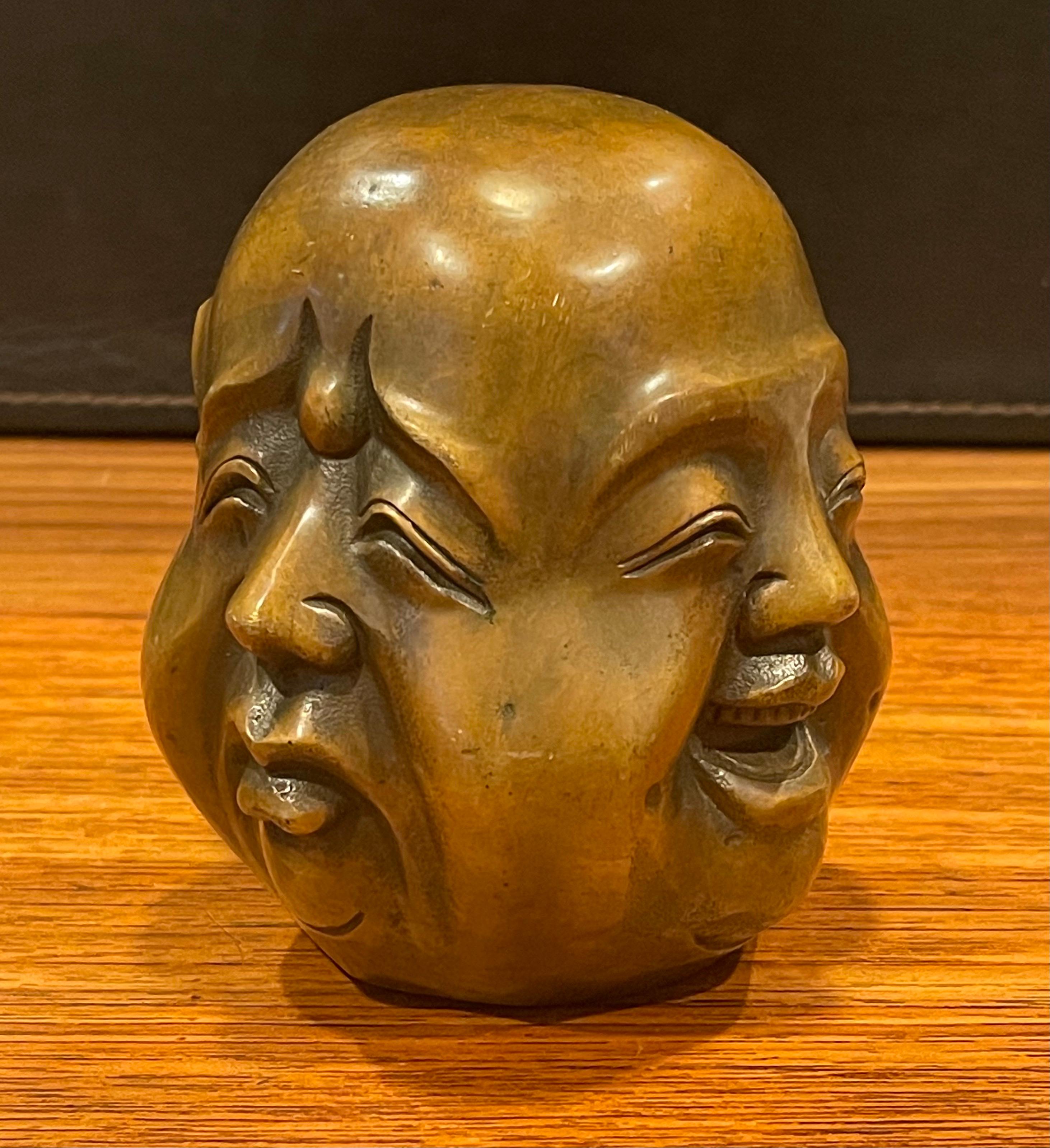 Chinese Bronze Four Faced Buddha Head Sculpture or Paperweight