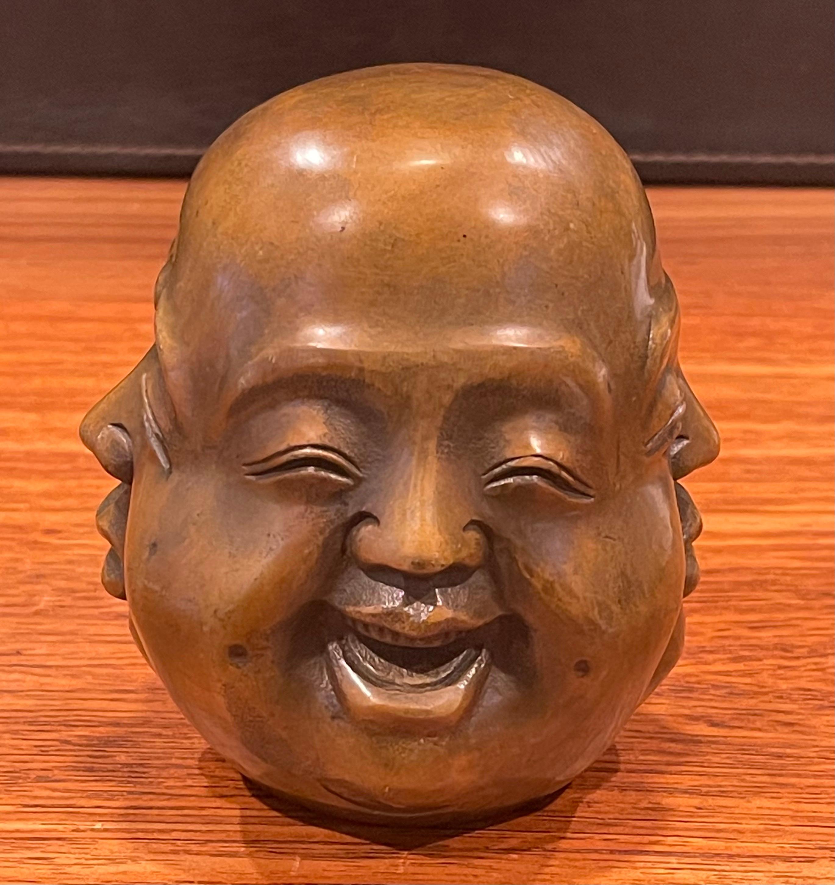 Cast Bronze Four Faced Buddha Head Sculpture or Paperweight