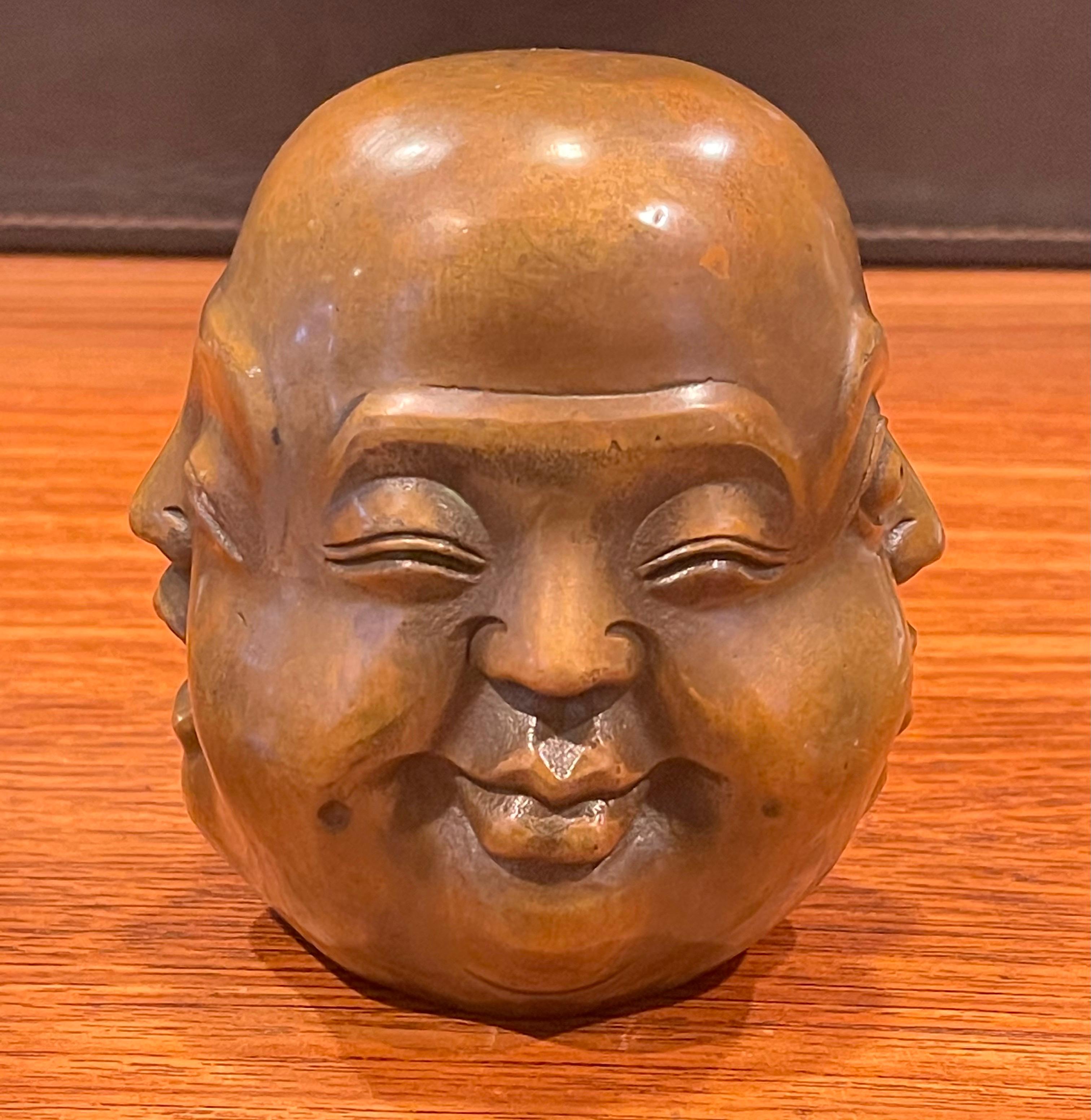 Bronze Four Faced Buddha Head Sculpture or Paperweight In Good Condition In San Diego, CA