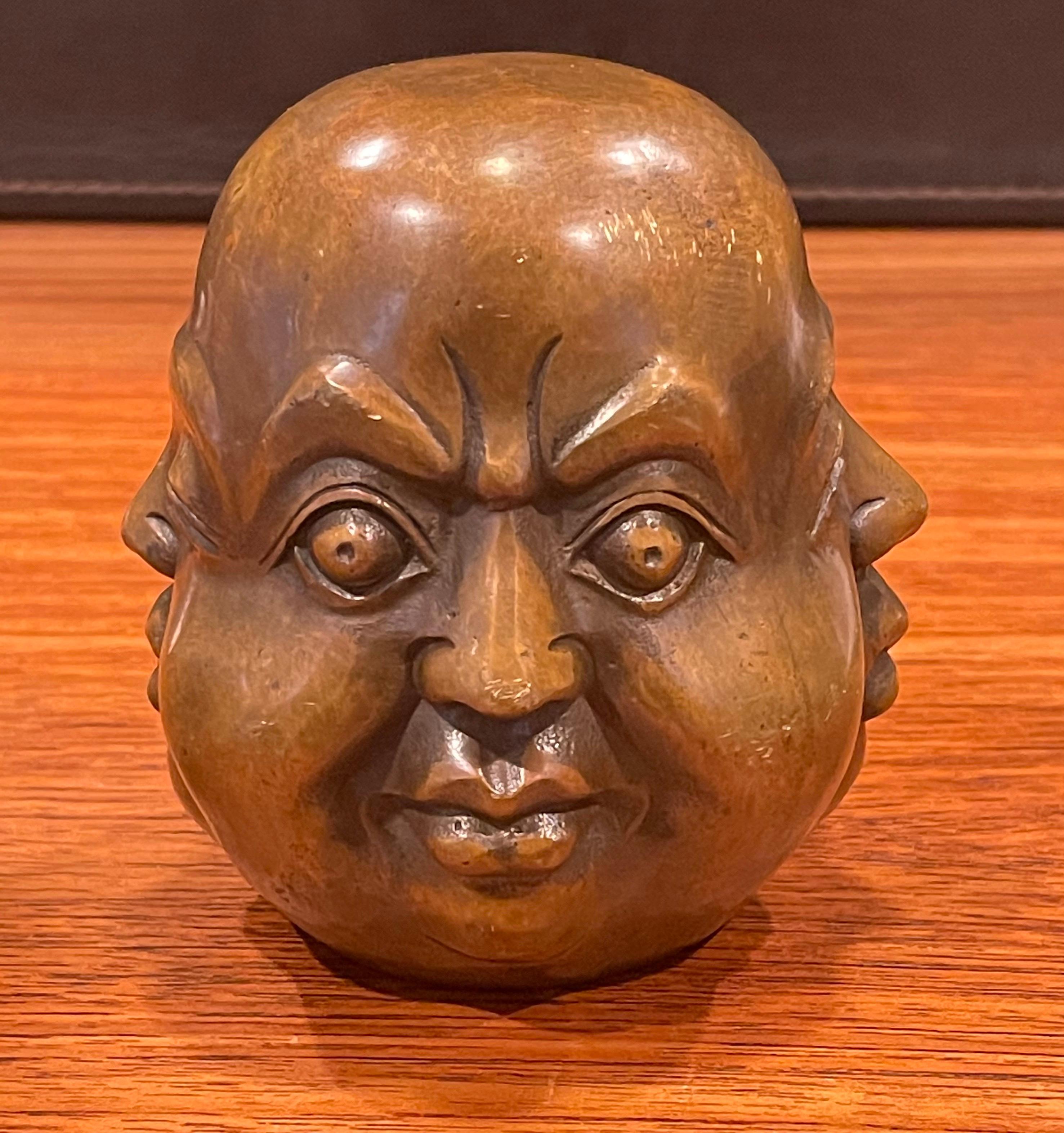 20th Century Bronze Four Faced Buddha Head Sculpture or Paperweight