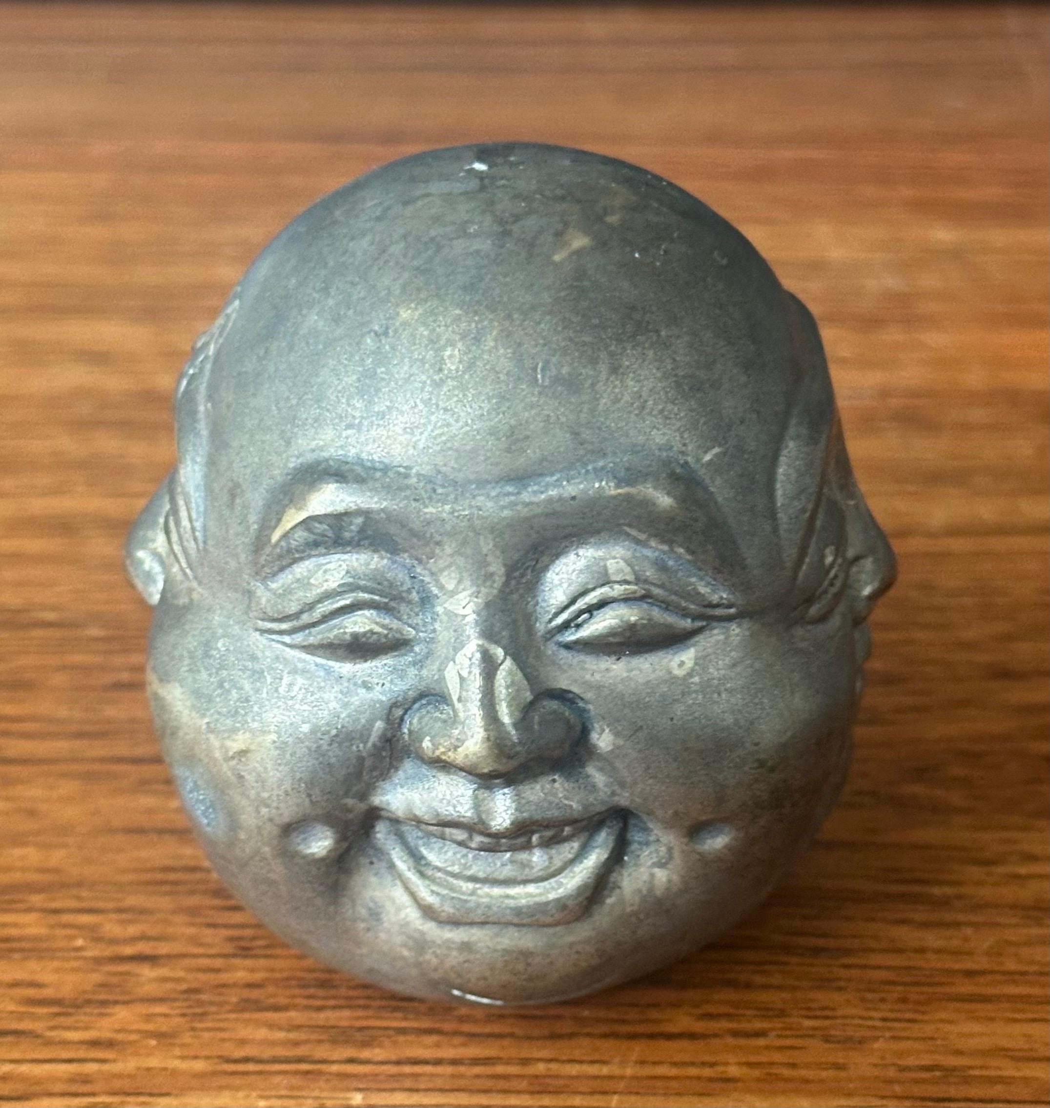Bronze Four Faced Buddha Head Sculpture or Paperweight In Good Condition For Sale In San Diego, CA