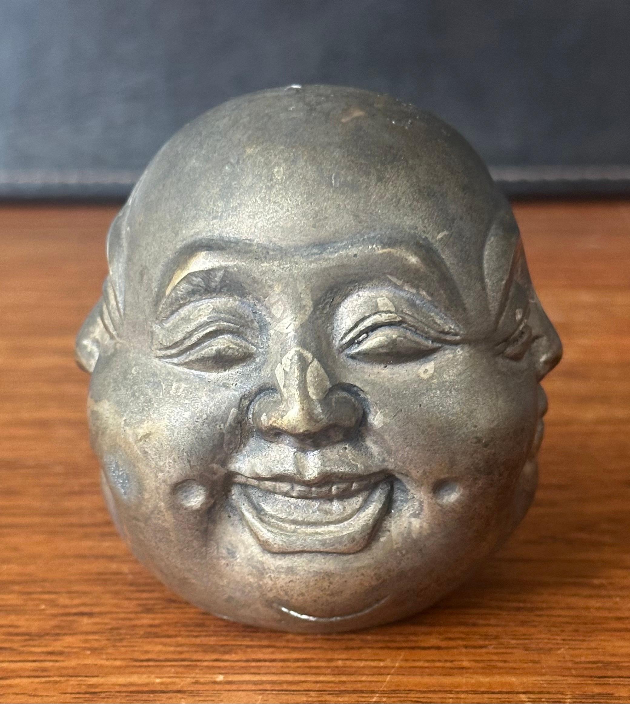 20th Century Bronze Four Faced Buddha Head Sculpture or Paperweight For Sale