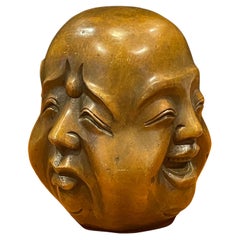 Bronze Four Faced Buddha Head Sculpture or Paperweight