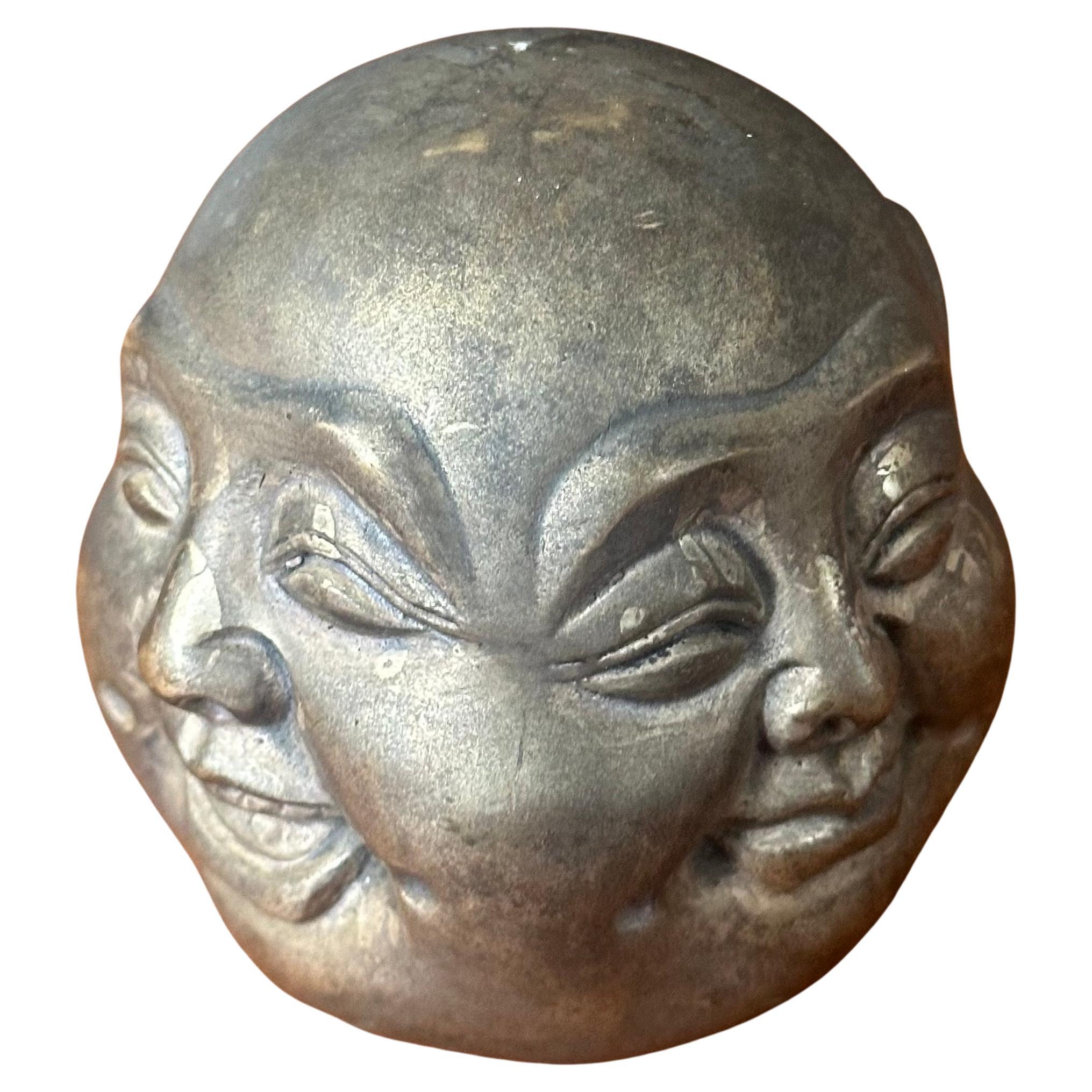 Bronze-Skulptur oder Briefbeschwerer mit Viergesichtigem Buddha-Kopf