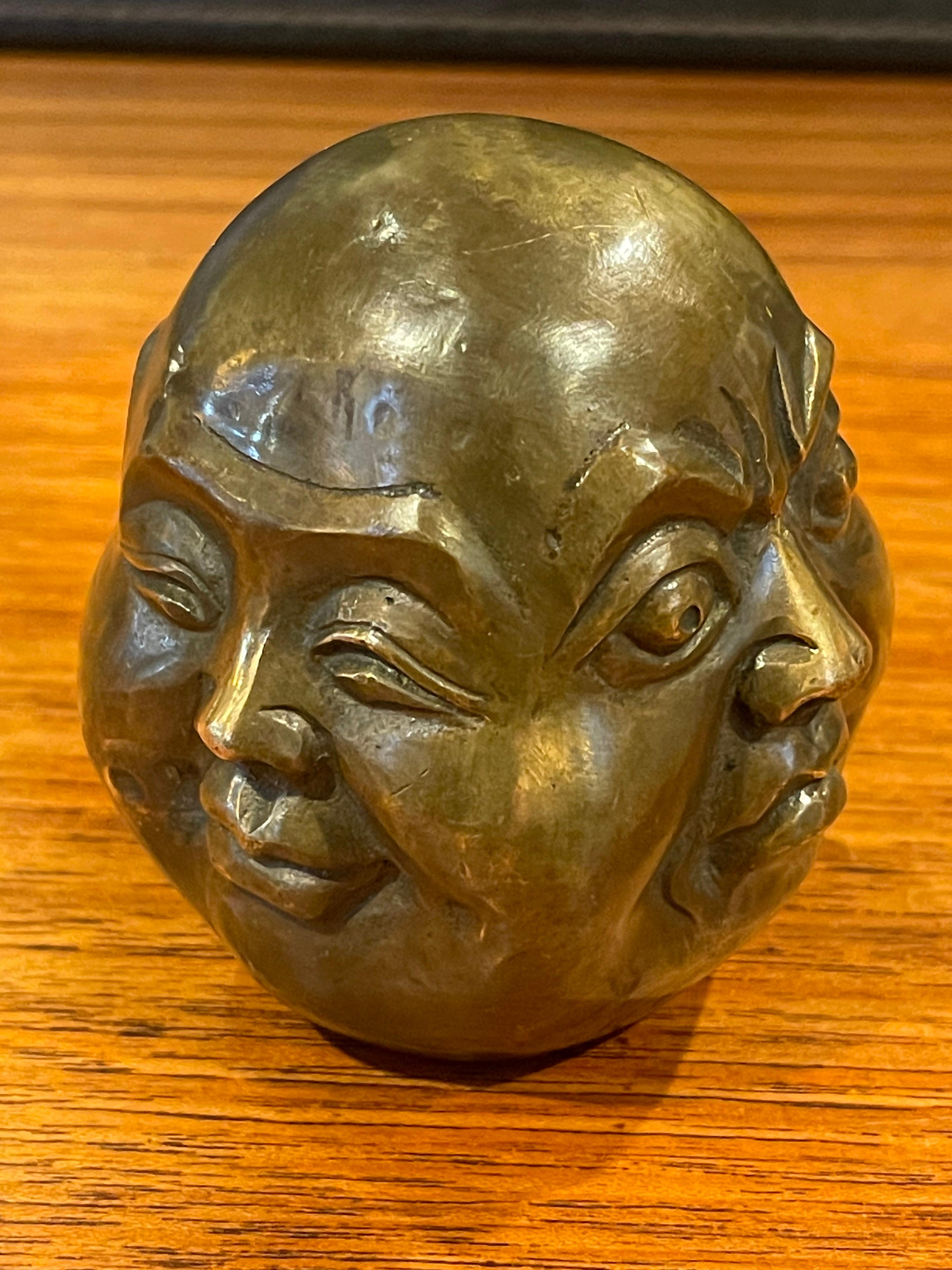 Bronze Four Faced Buddha Head Sculpture or Paperweight 3