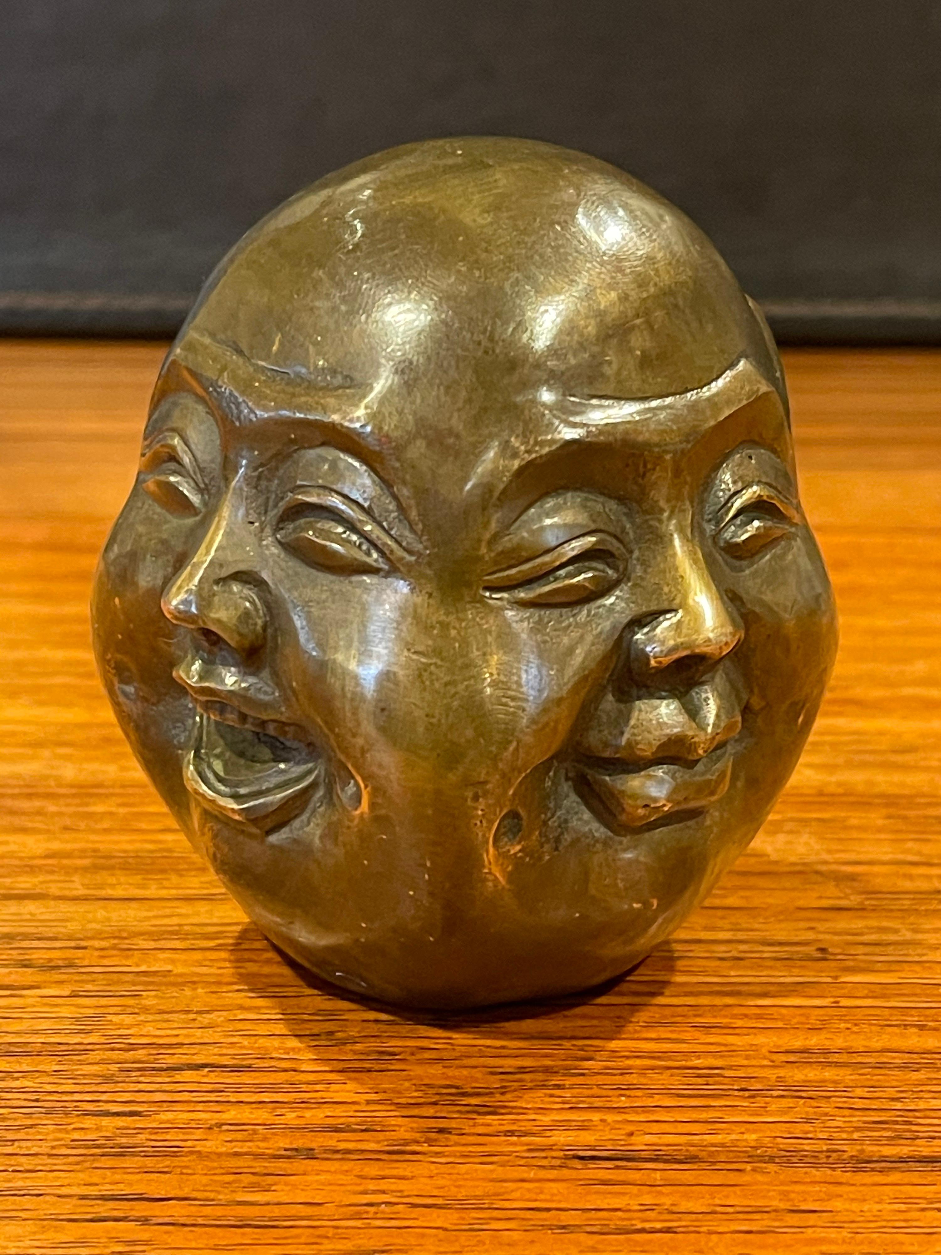 Mid-Century Modern Bronze Four Faced Buddha Head Sculpture or Paperweight