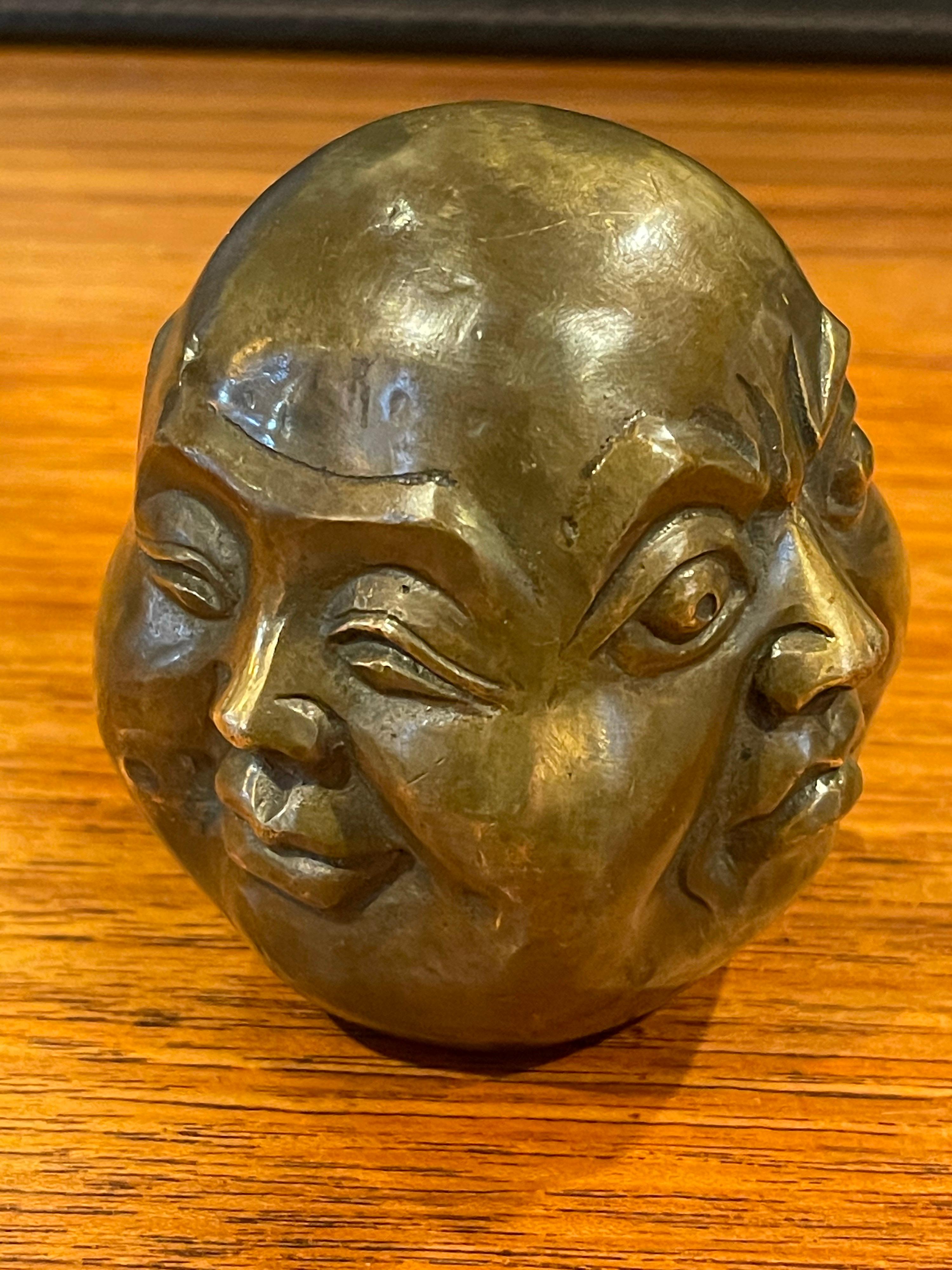 American Bronze Four Faced Buddha Head Sculpture or Paperweight