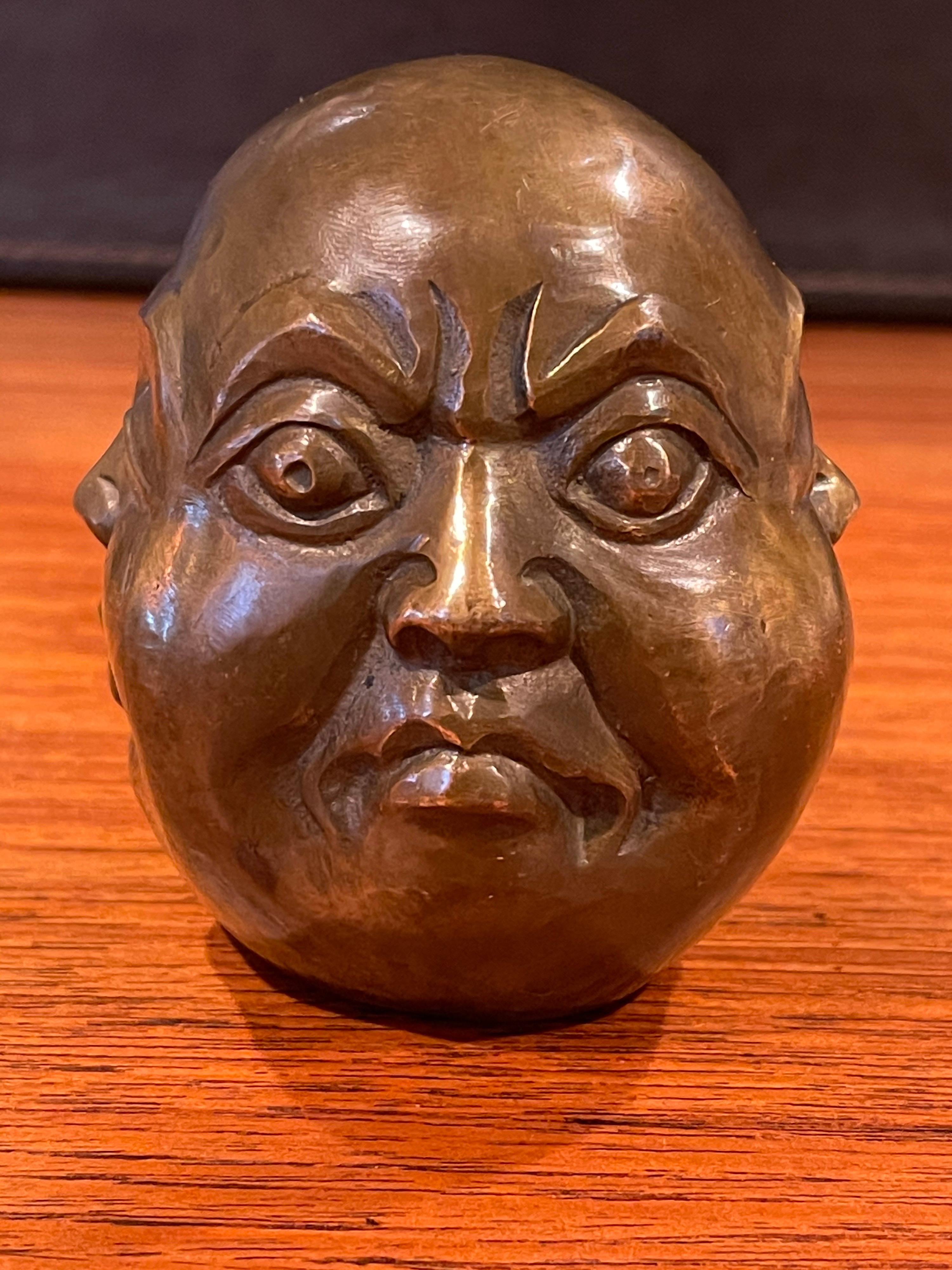 Bronze Four Faced Buddha Head Sculpture or Paperweight In Good Condition In San Diego, CA