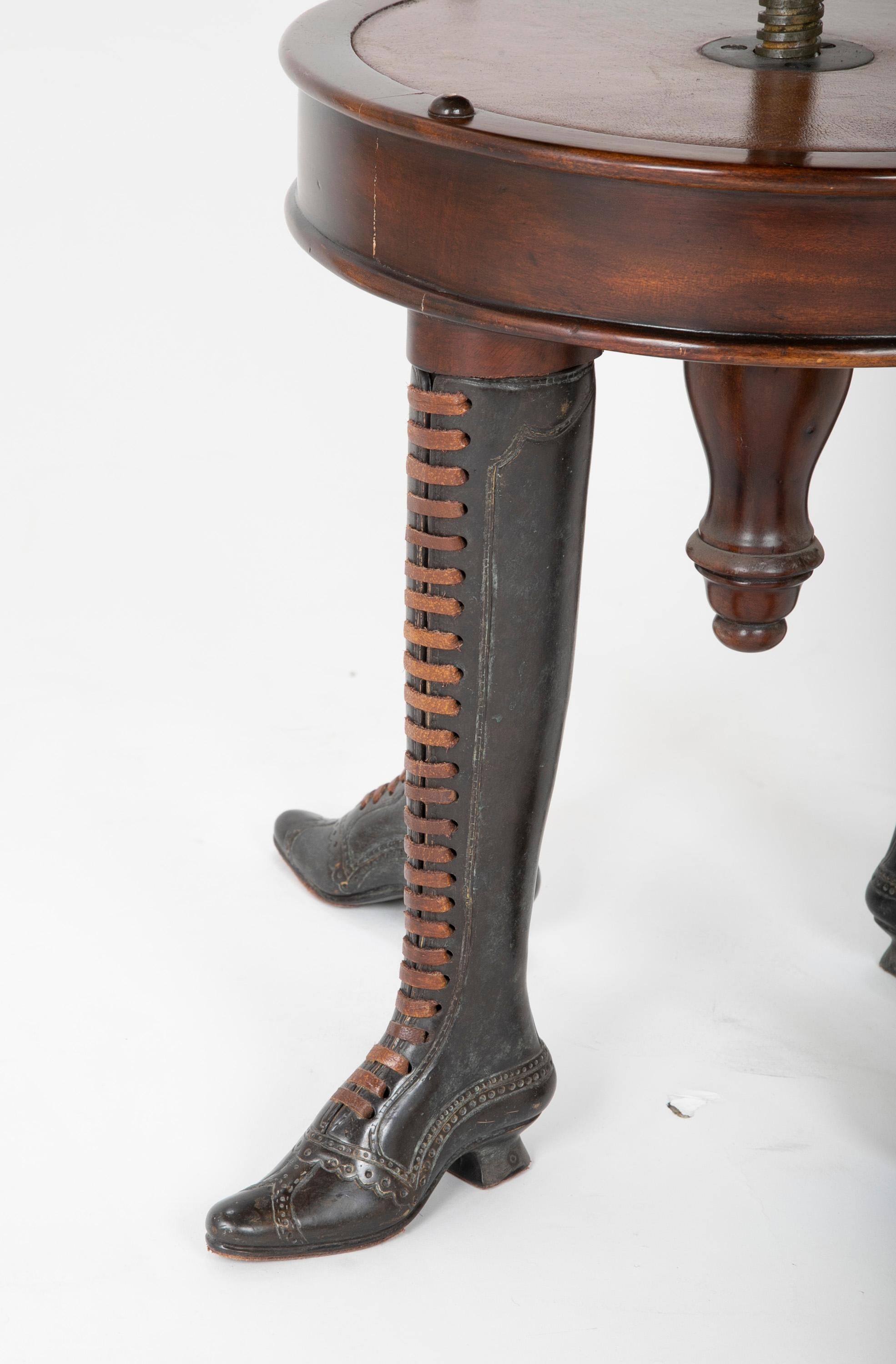 Edwardian Bronze Four Legged Adjustable Revolving Stool with Leather Upholstered Seat For Sale