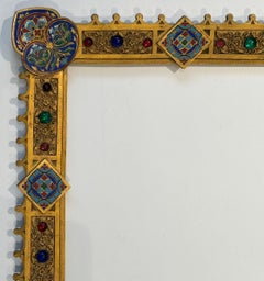 Bronze Frame 19th c. Troubadour Style, Circa 1820-1830, Enamel & Glass Cabochons