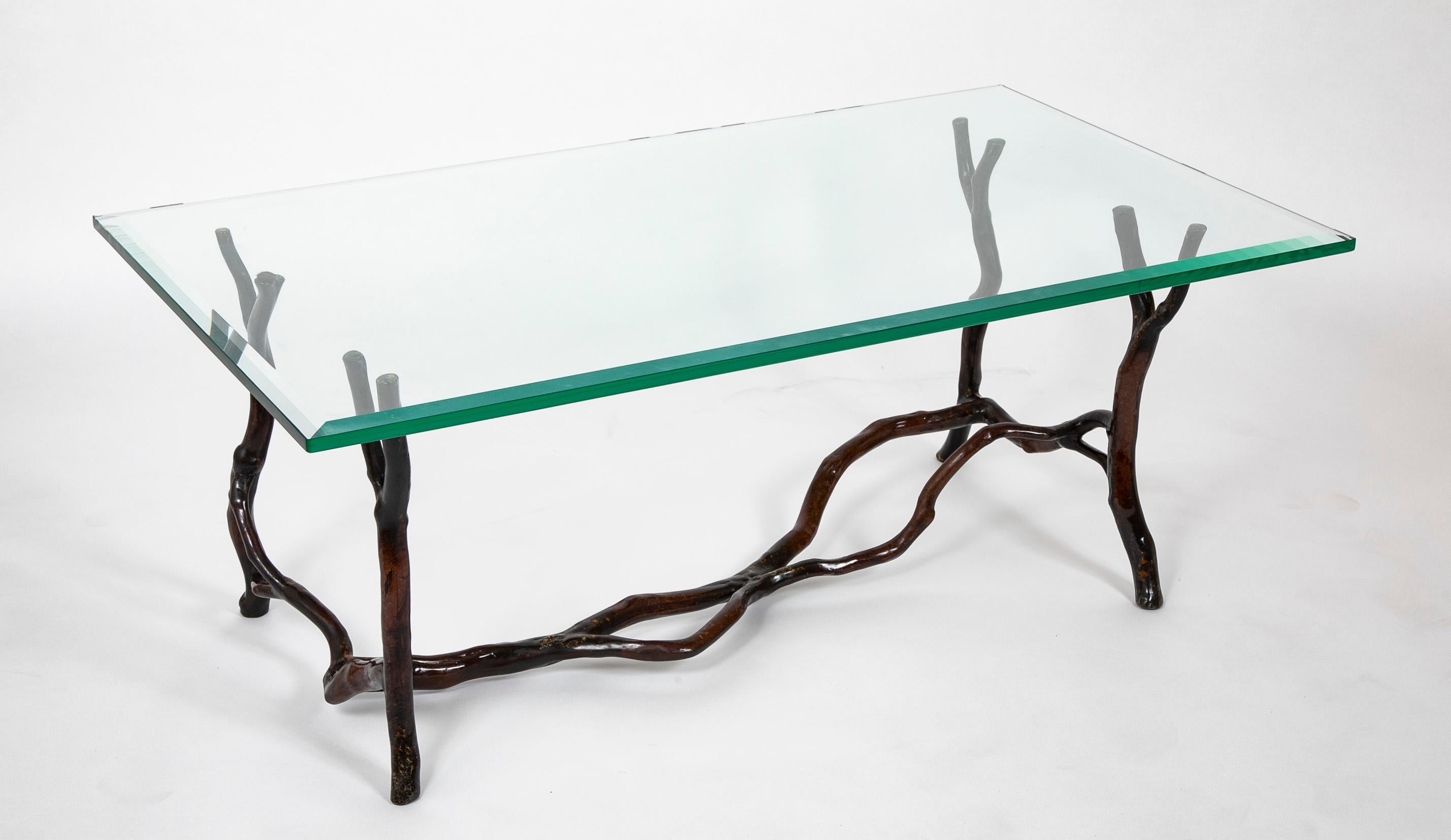 Organic Modern Bronze Frame Coffee Table Attributed to Carl Gillberg For Sale