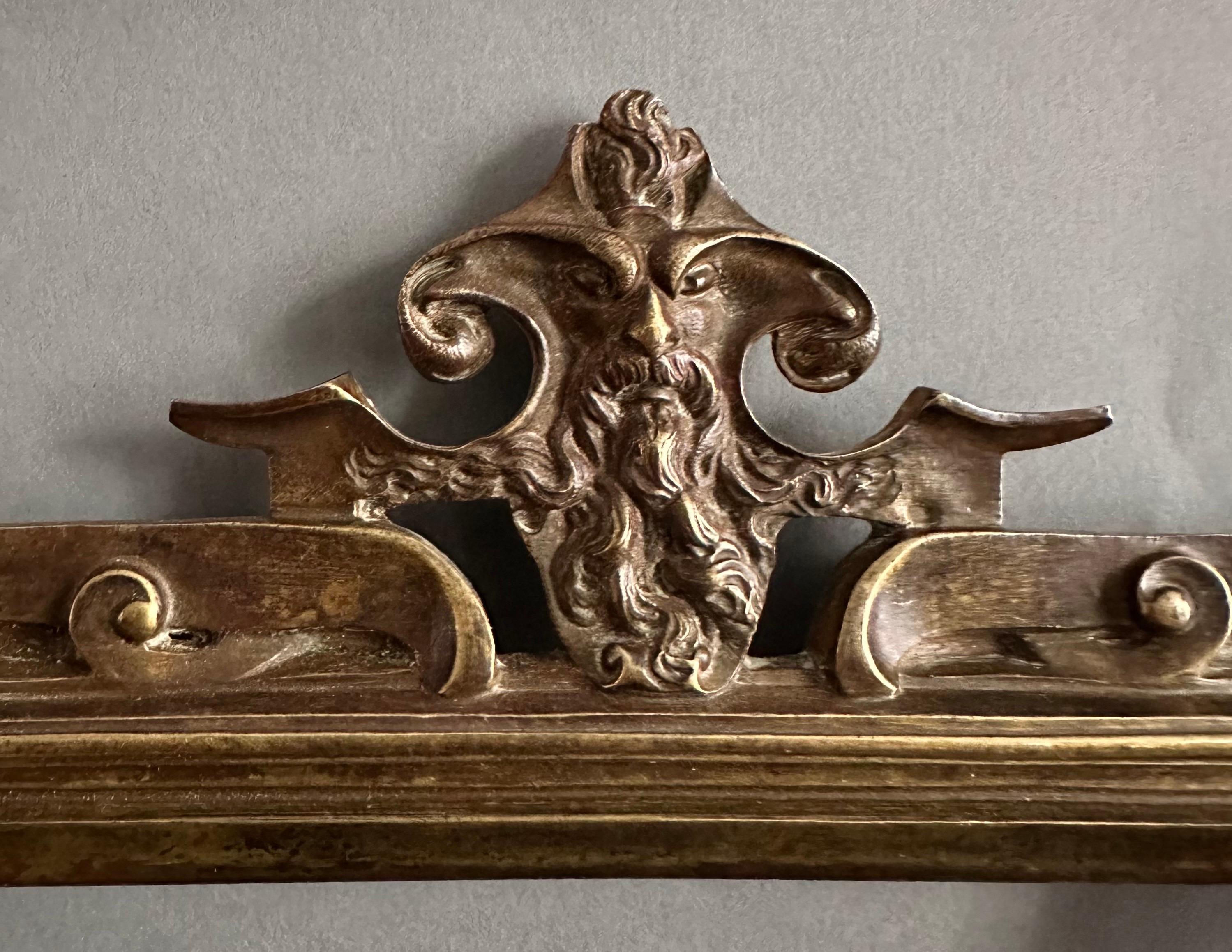 European Bronze Frame Late 19th “Art Nouveau” Period Pediment Figure of Silenus  For Sale