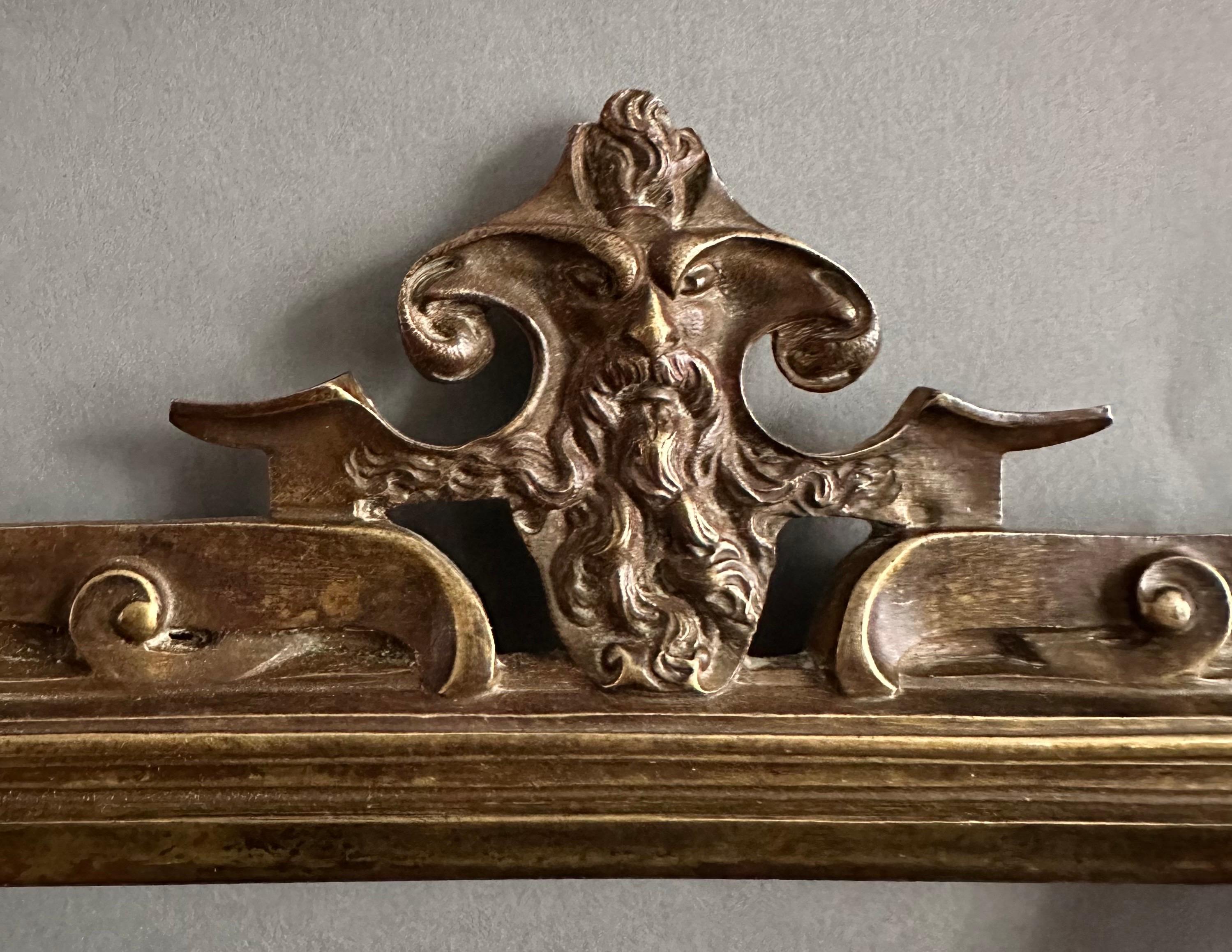 European Bronze Frame Late 19th “Art Nouveau” Period Pediment Figure of Silenus For Sale