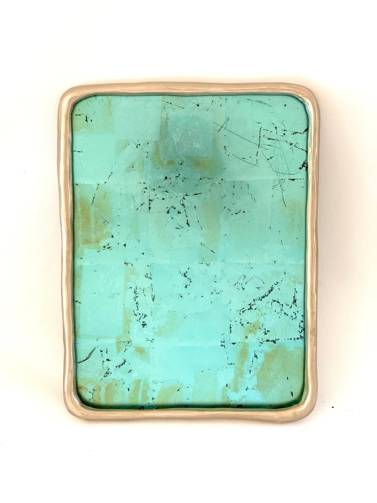 Bronze Frame Mirror with Aged Verre Eglomise Glass For Sale at 1stDibs