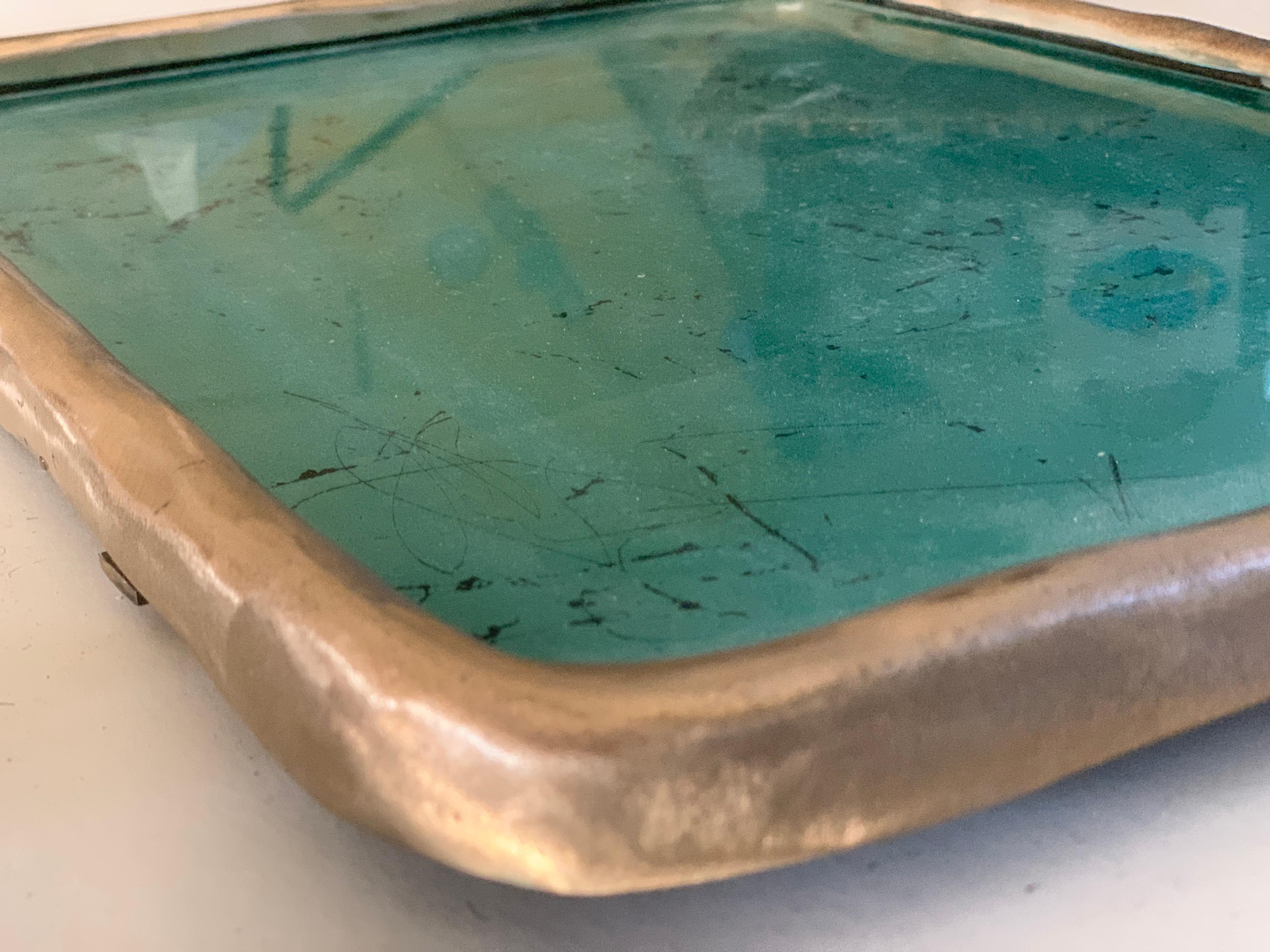 Bronze Frame Mirror with Aged Verre Eglomise Glass In New Condition For Sale In Brooklyn, NY