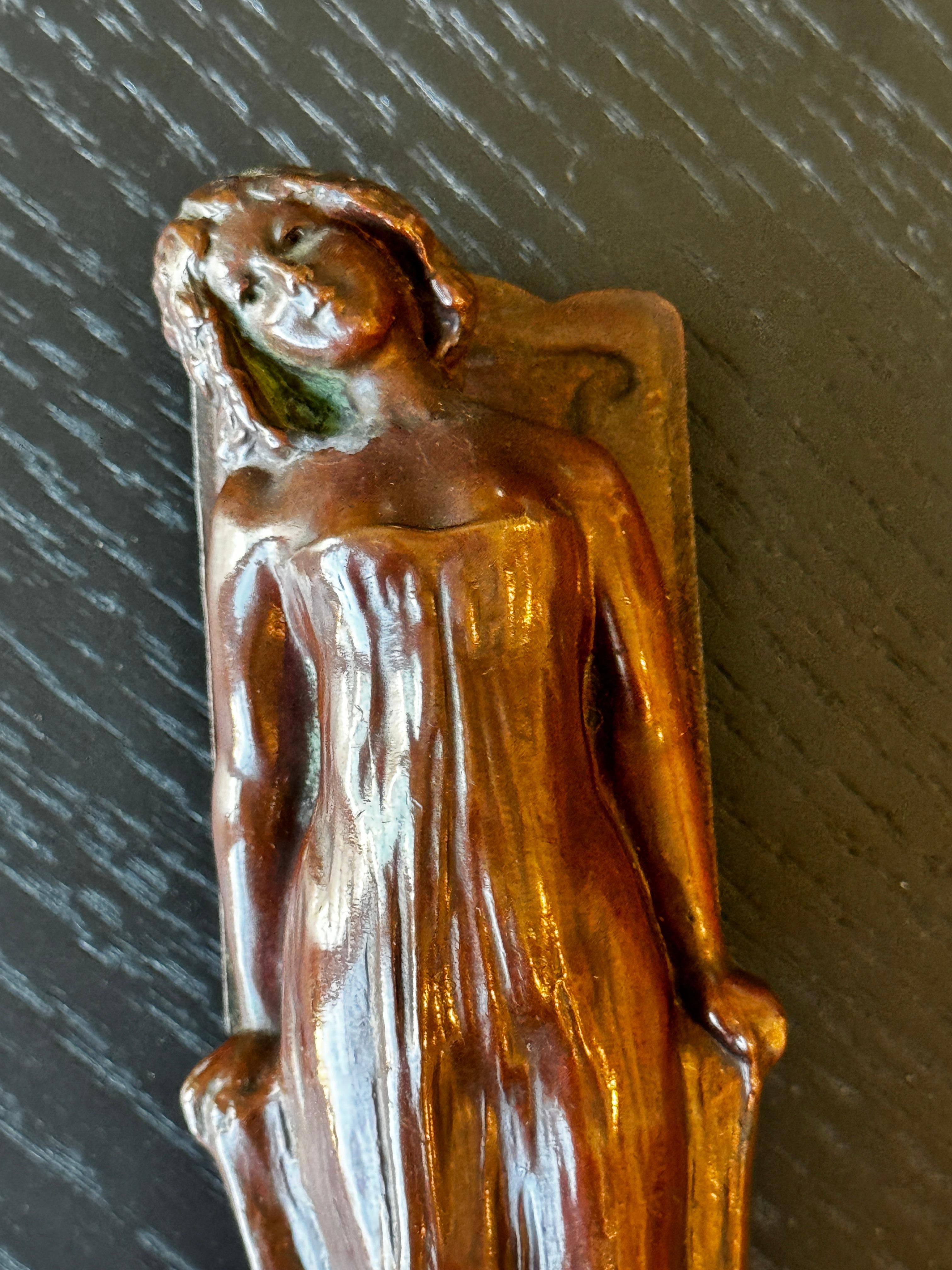 20th Century Bronze French Art Nouveau Match Holder For Sale