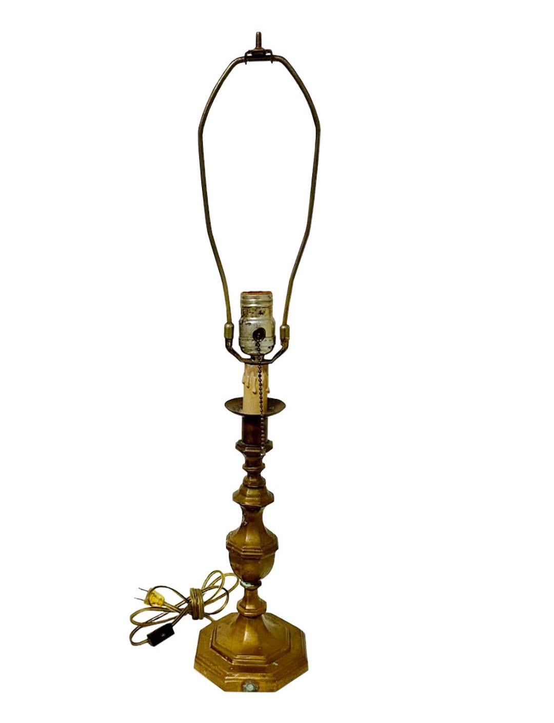 Bronze French Candlestick Table Lamp In Good Condition For Sale In Tampa, FL