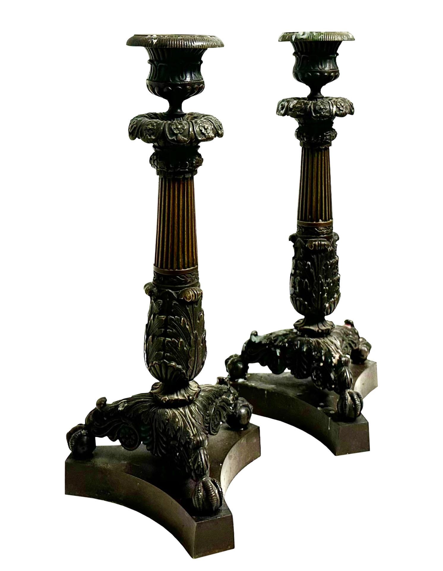 Early 19th Century Bronze French Early Empire Candlesticks   For Sale