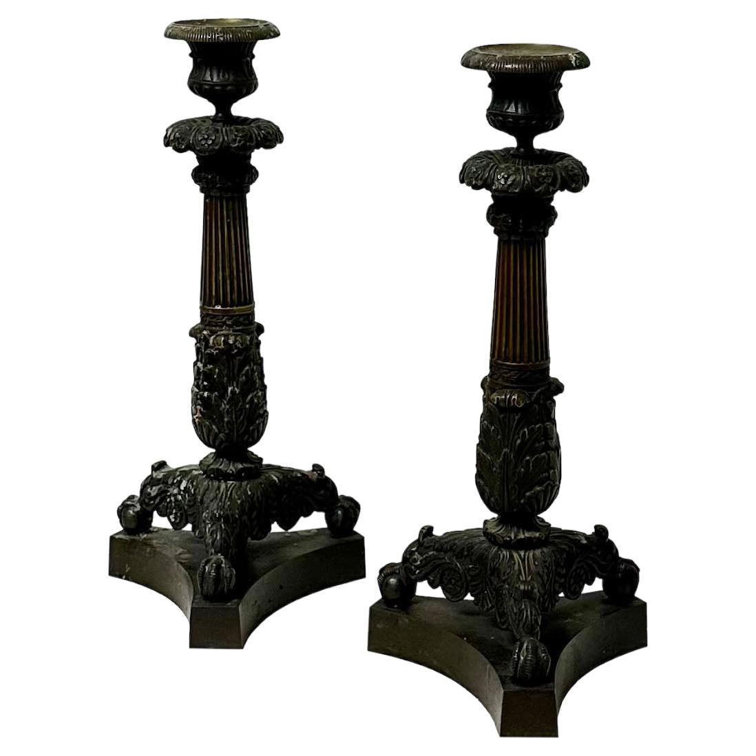 Bronze French Early Empire Candlesticks   For Sale