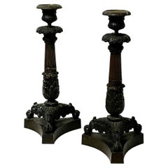 Antique Bronze French Early Empire Candlesticks  