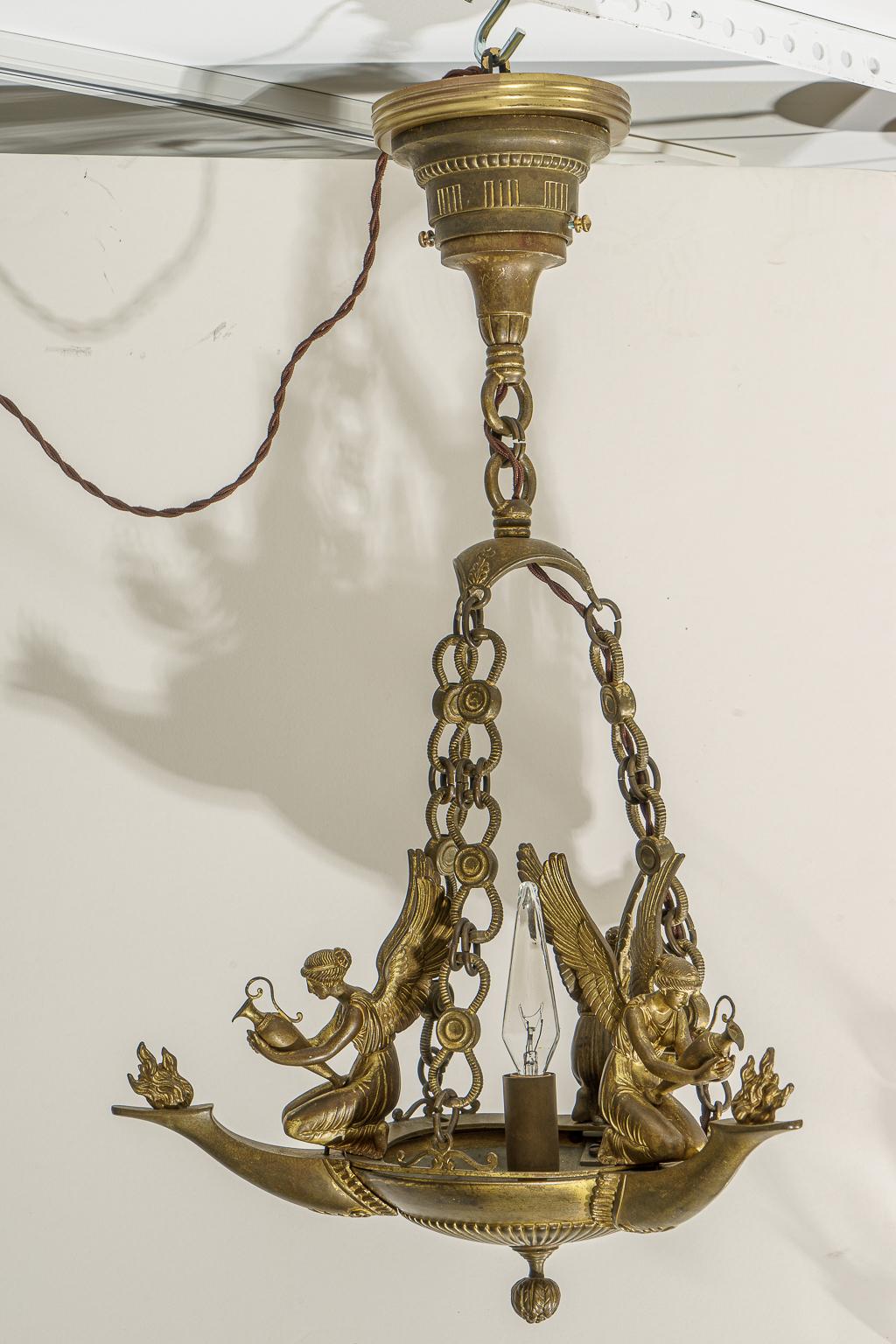 19th Century Bronze French Empire Chandelier For Sale