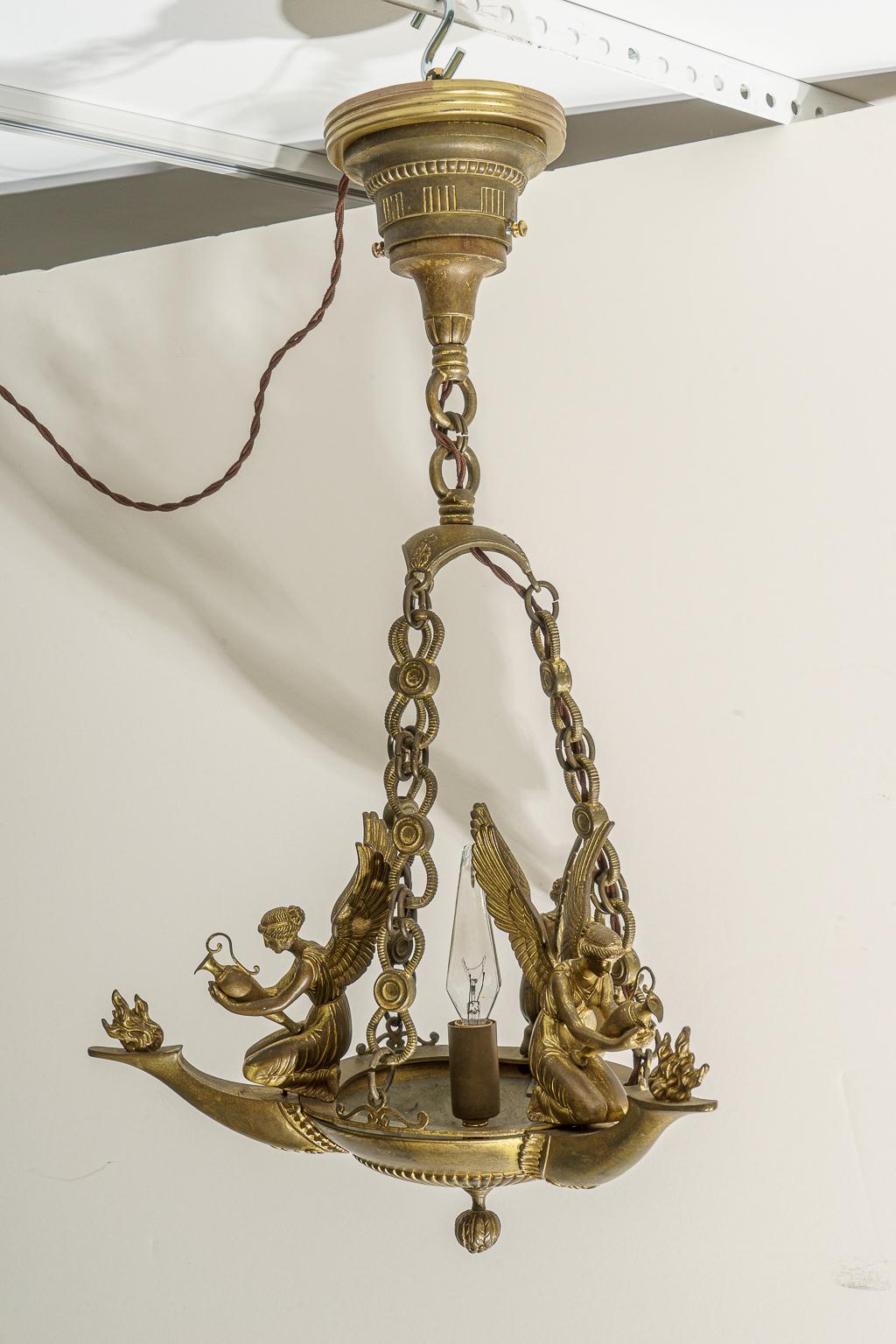 XIX secolo Lampadario Impero francese in bronzo in vendita