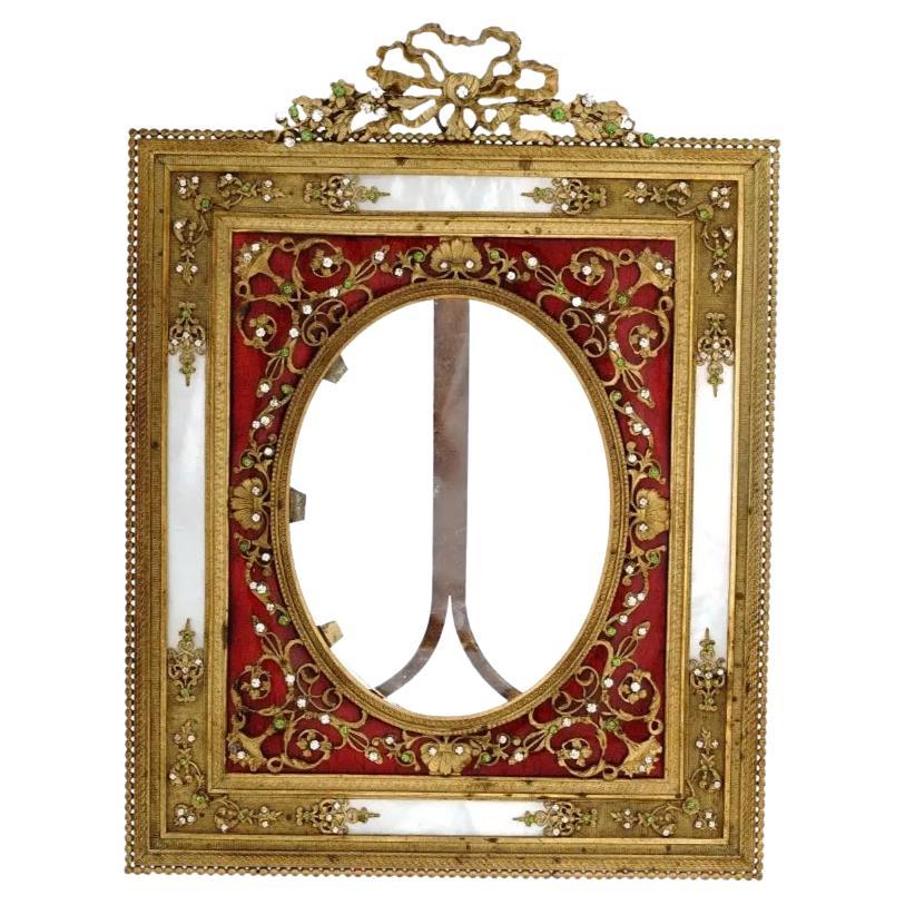 Bronze French Frame Enamel Red With Rhinestones