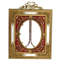 Antique Bronze French Frame Enamel Red With Rhinestones