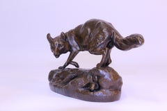 Bronze French Sculpture Depicting a Fox on the Scent of a Rabbit by C Masson