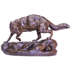 Bronze French Sculpture Depicting a Fox on the Scent of a Rabbit by C Masson 