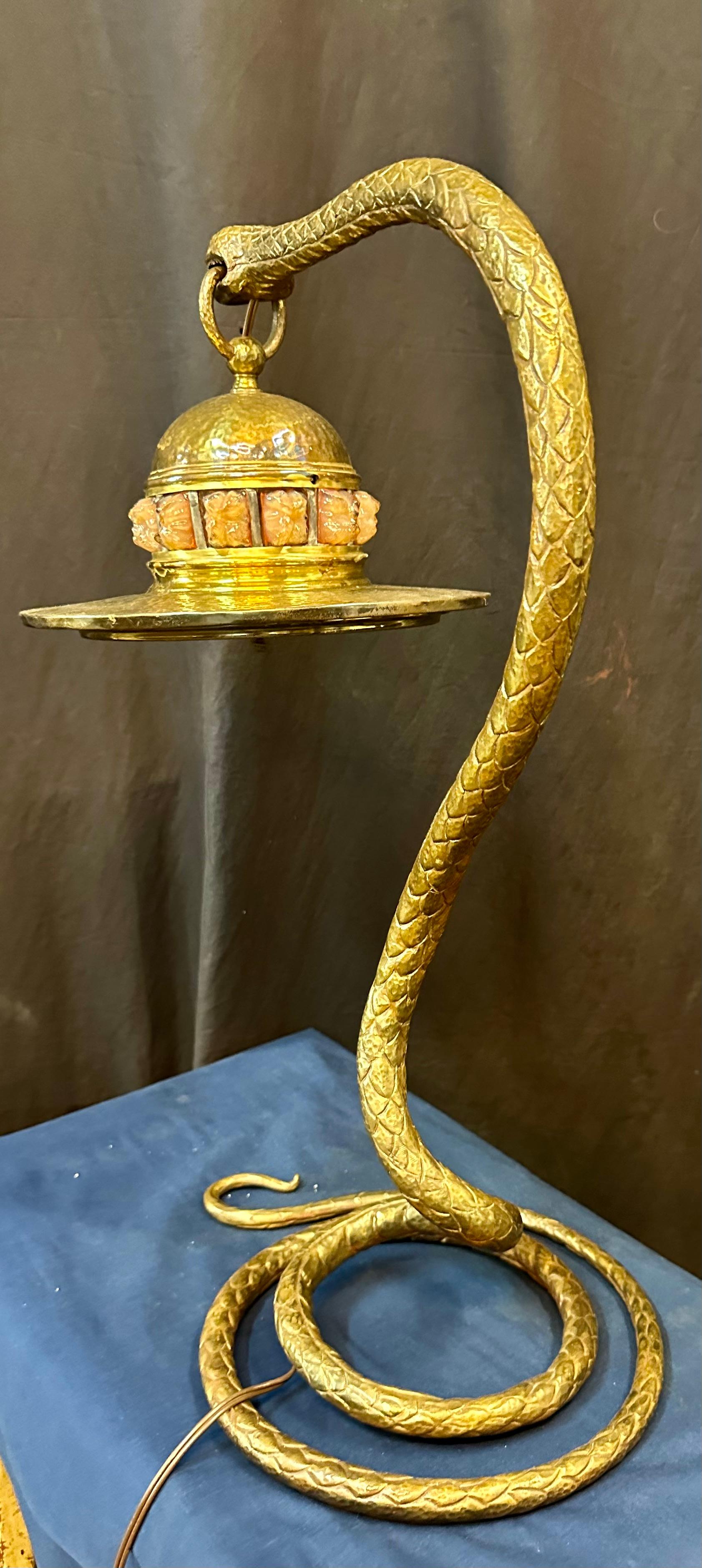 Art Nouveau Bronze French “Snake” Table Lamp For Sale